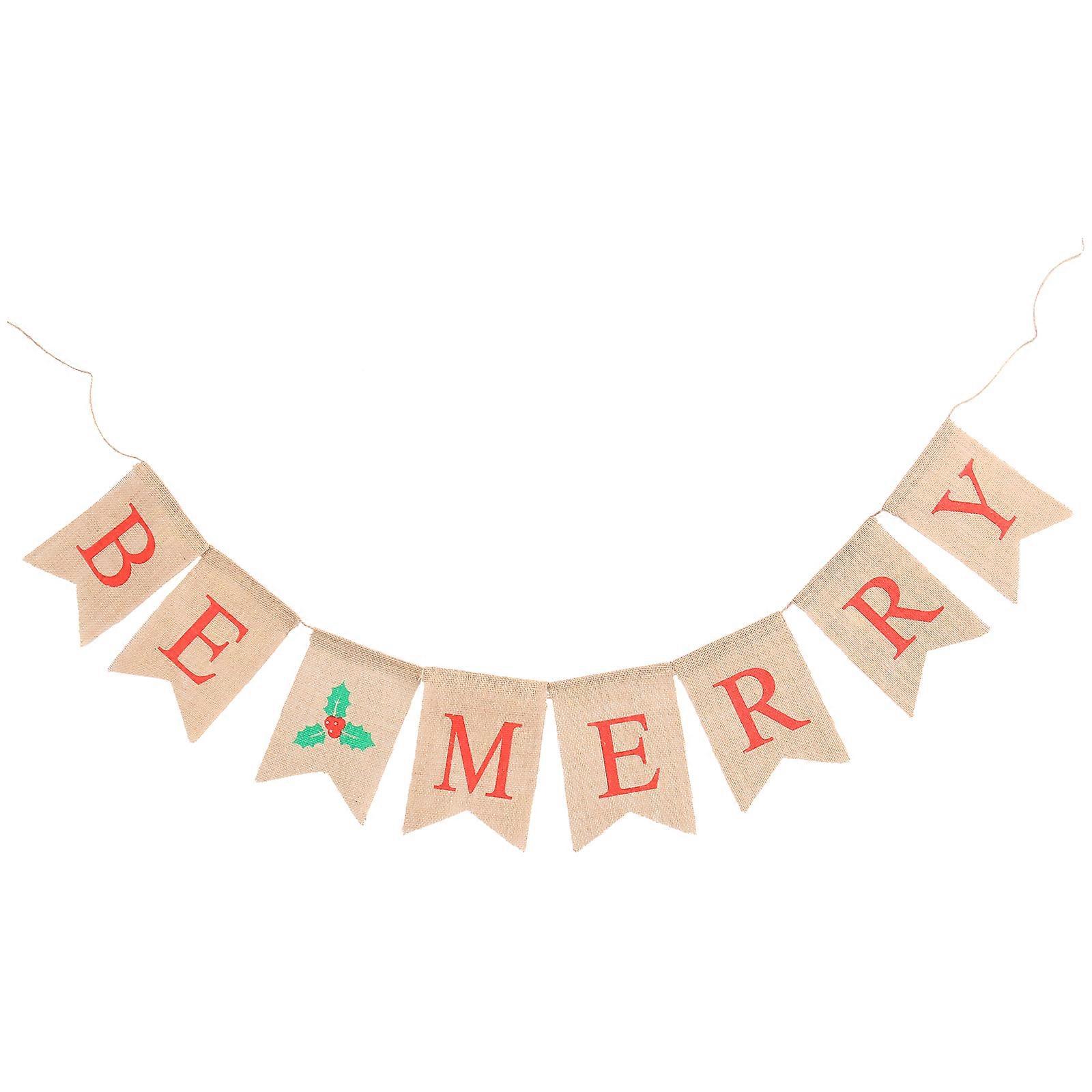 Pull Flag Christmas Banner Linen Hanging Banner Burlap