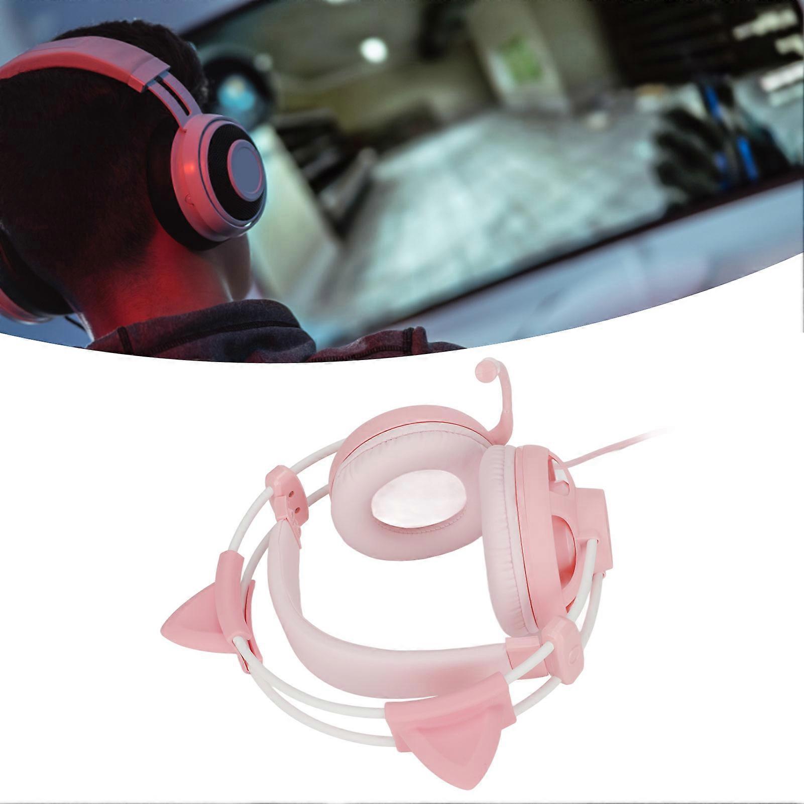 Cute Gaming Headset Noise Reduction 7.1 Surround Sound Over Ear Wired Game Headphone with Mic for PS5 PC LaptopPink 