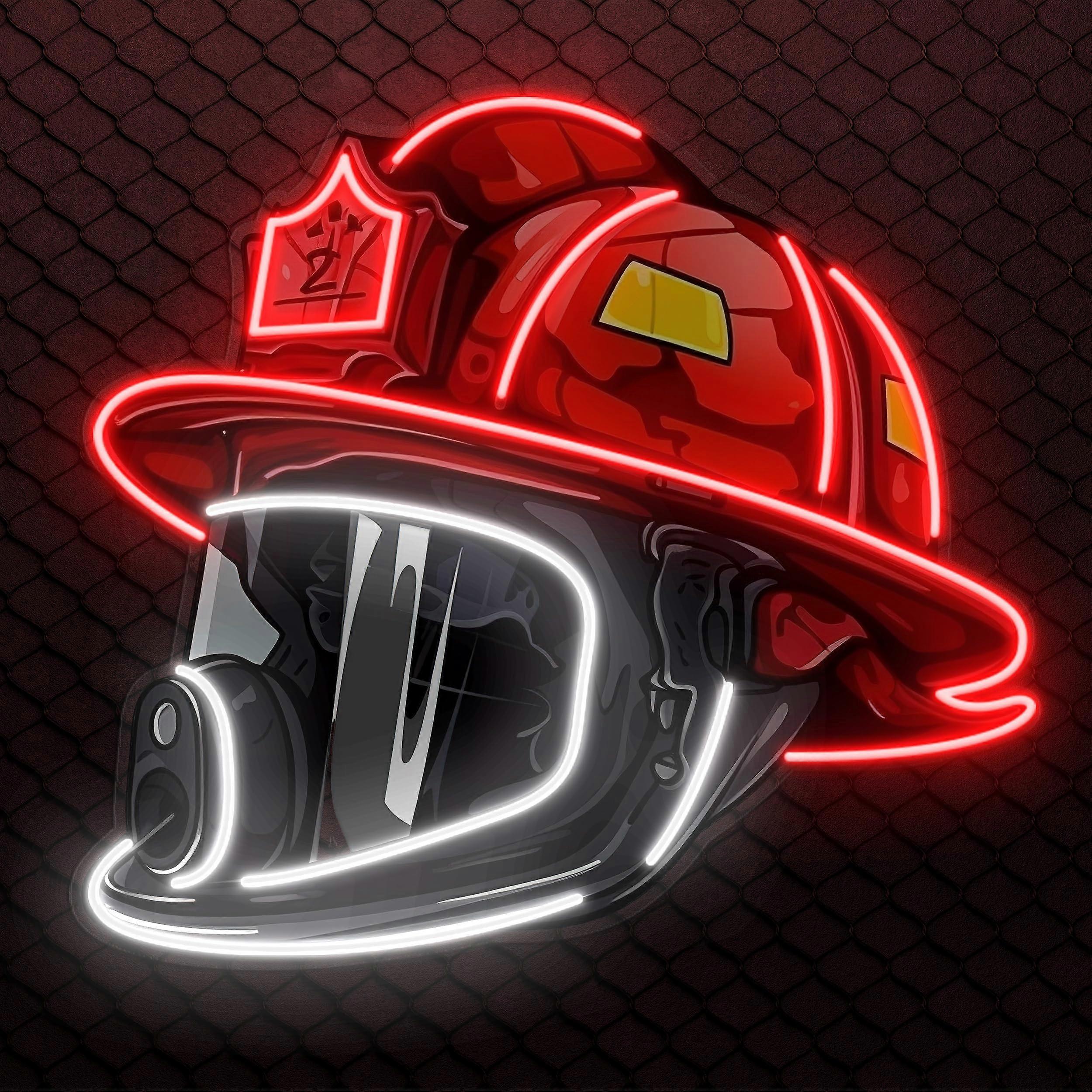 Firefighter Helmet Neon Sign LED Neon Pop Art Sign USB Powered Neon Light Fire Station Wall Art Office Neon Sign