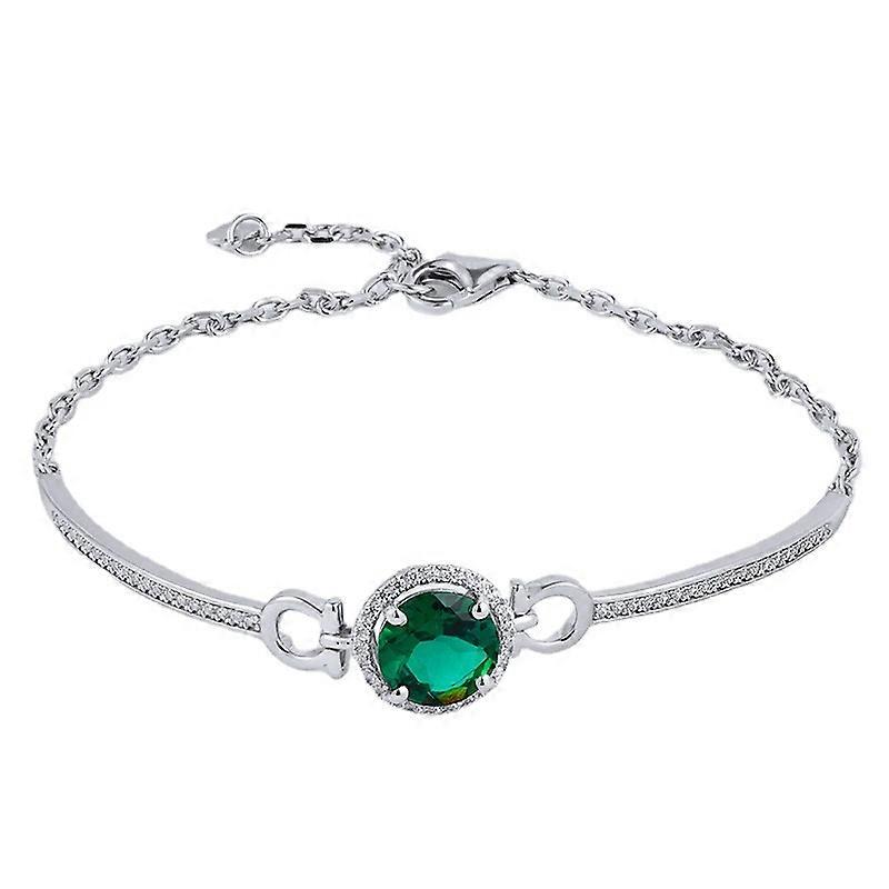 925 Silver Round Lab-Created Emerald Bracelet for Women – Adjustable & Elegant