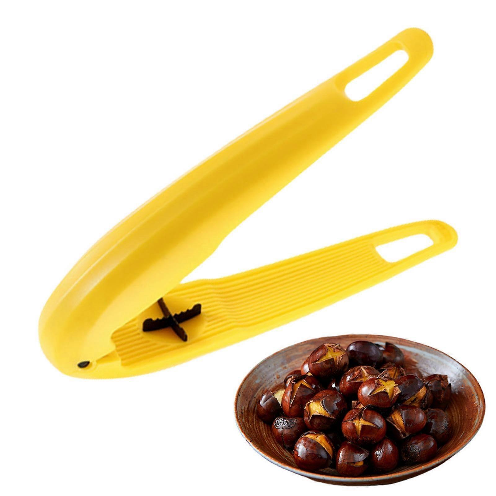 Chestnut Peeler Nutcracker with Mouth Opener for Nuts and Dried Fruit Cutting, Yellow Handle