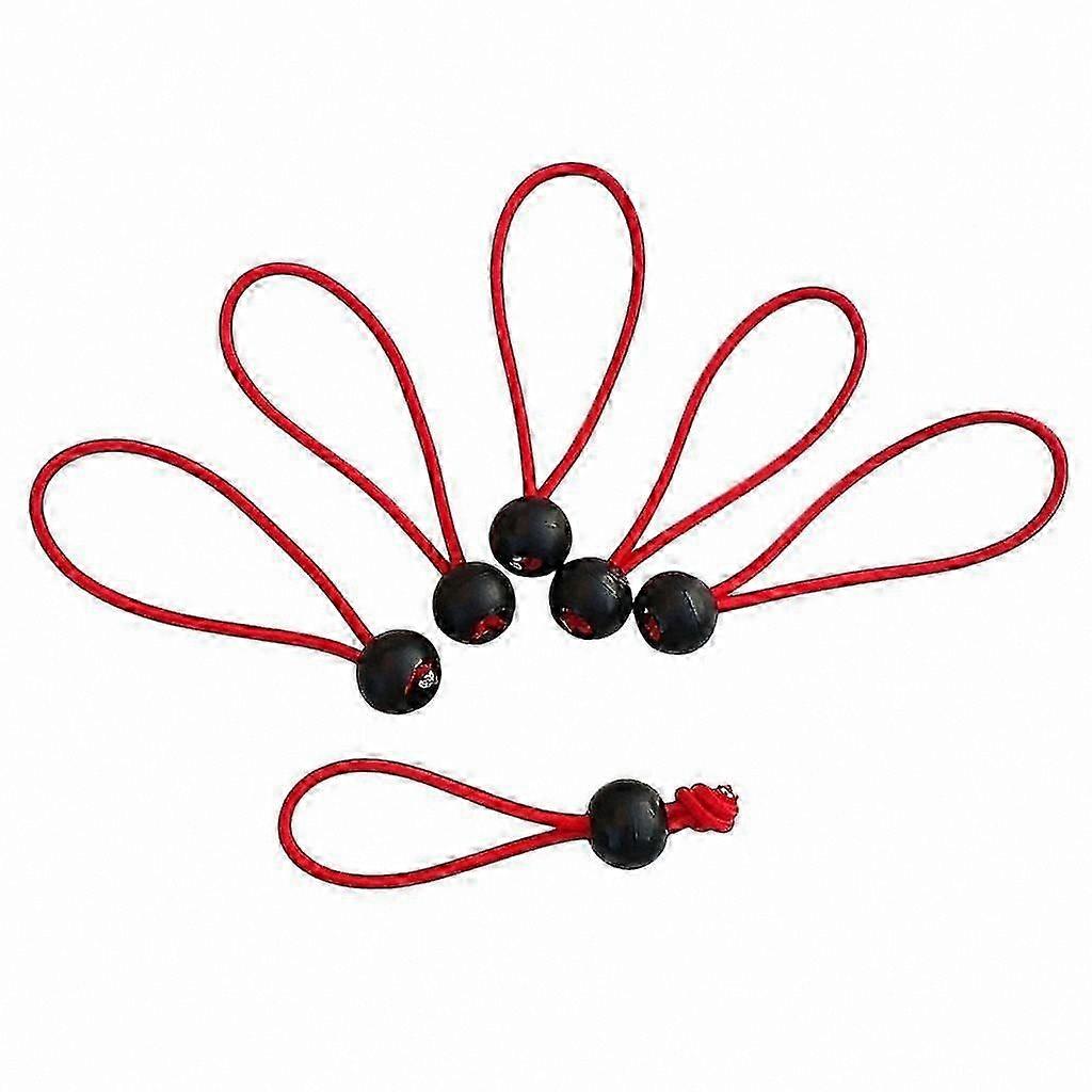 6-Pack Durable Elastic Bungee Cords with Ball Ends for Tarp and Tent Securing, 6 Inch Red