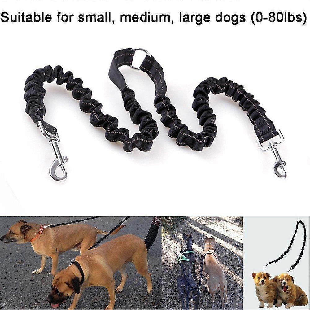 Bungee Double Dog Coupler Lead, No Tangle Two 2 Dog Leash and Splitter for Walking Puppy Small Mediu
