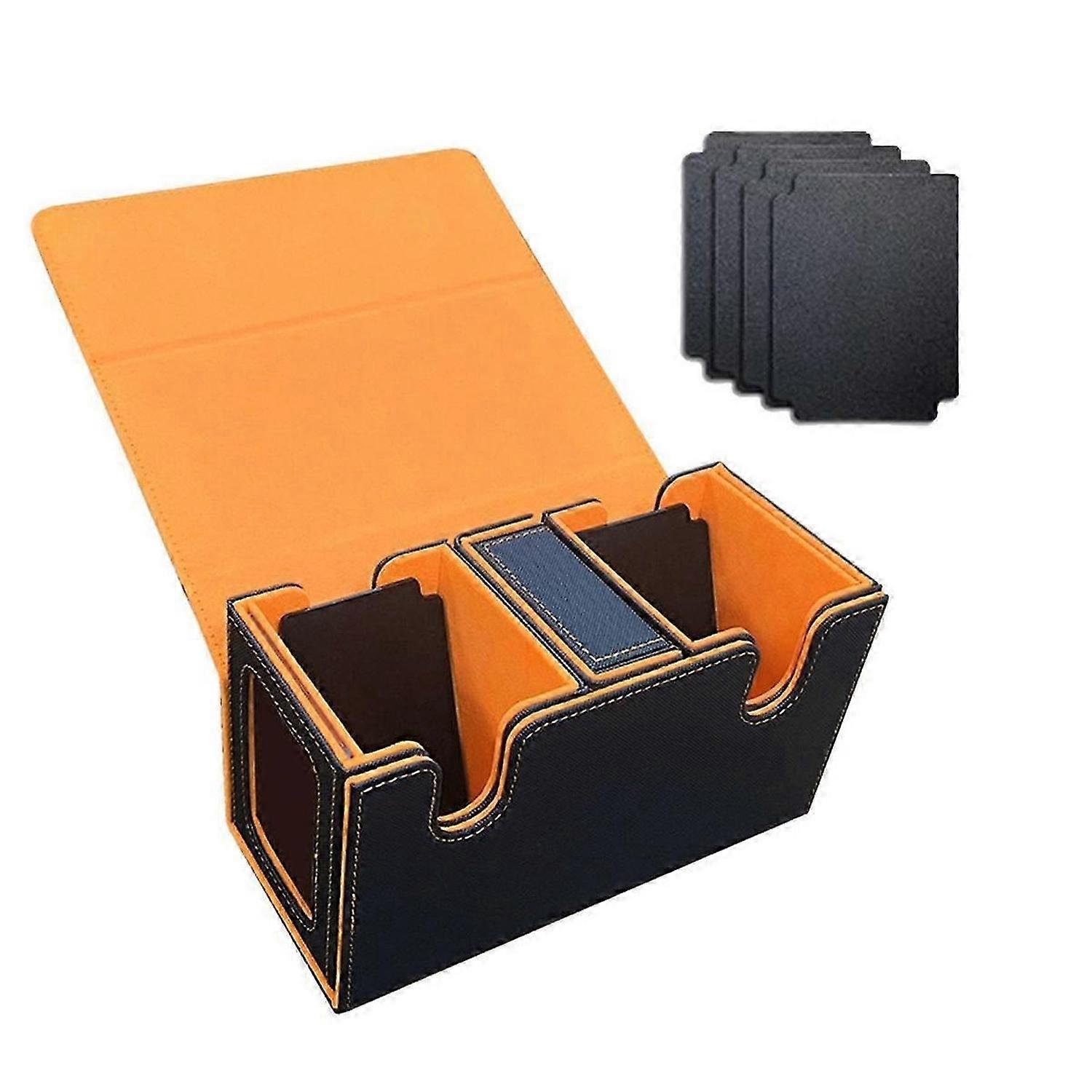 Card Storage Box for 200+ Cards,3-In-1 Card Deck Case, Card Organizer with 4 Dividers Orange