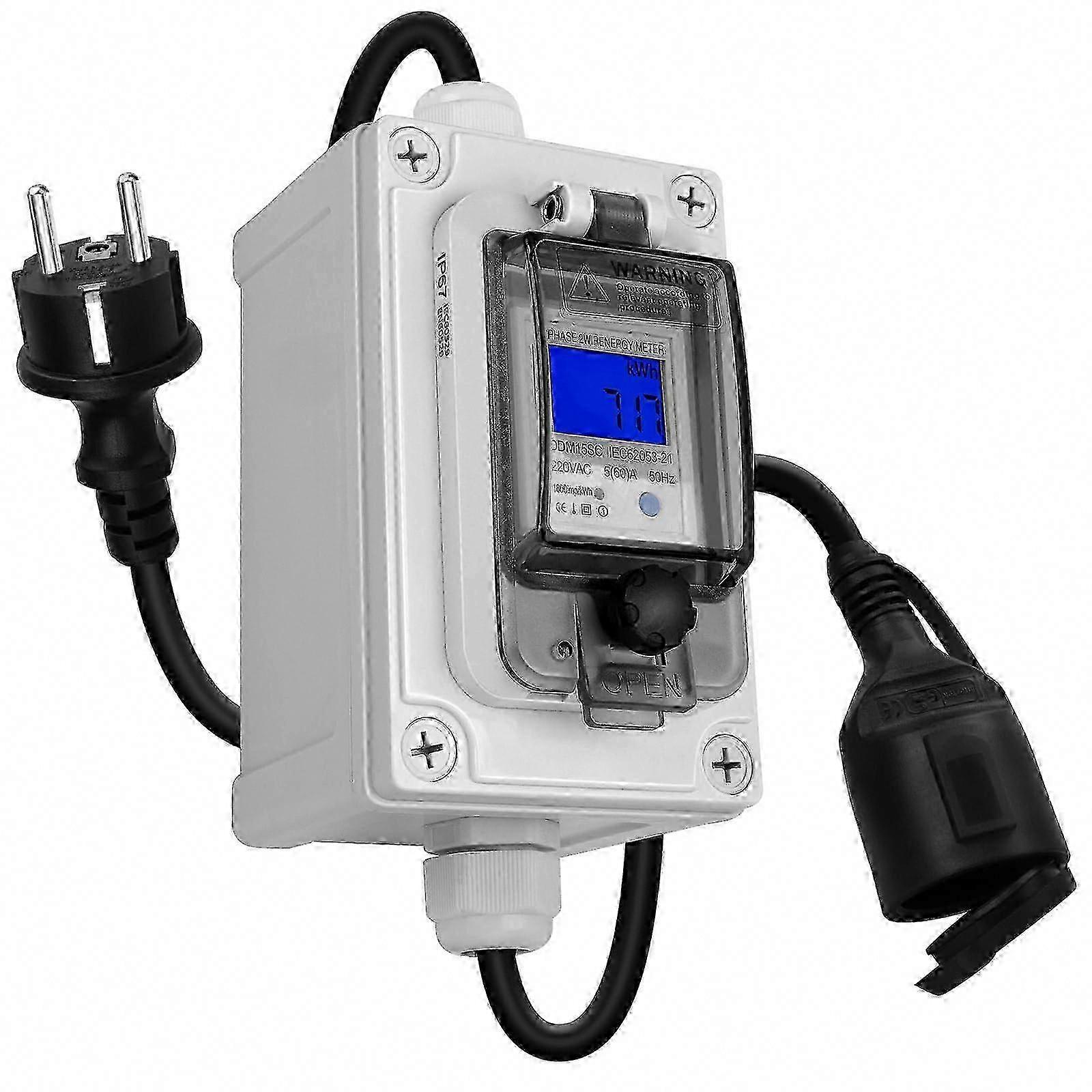 60A 230V Waterproof Digital Current Meter, Mobile Kilowatt Power Monitor
