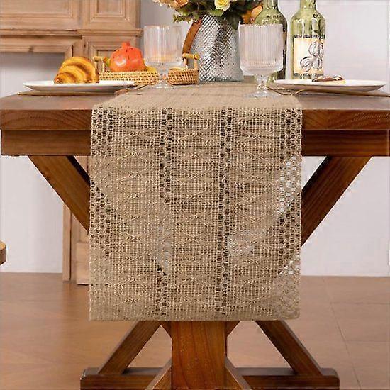 Bohemian table runner with tassels - linen weave table runner - hollow tablecloth table ru