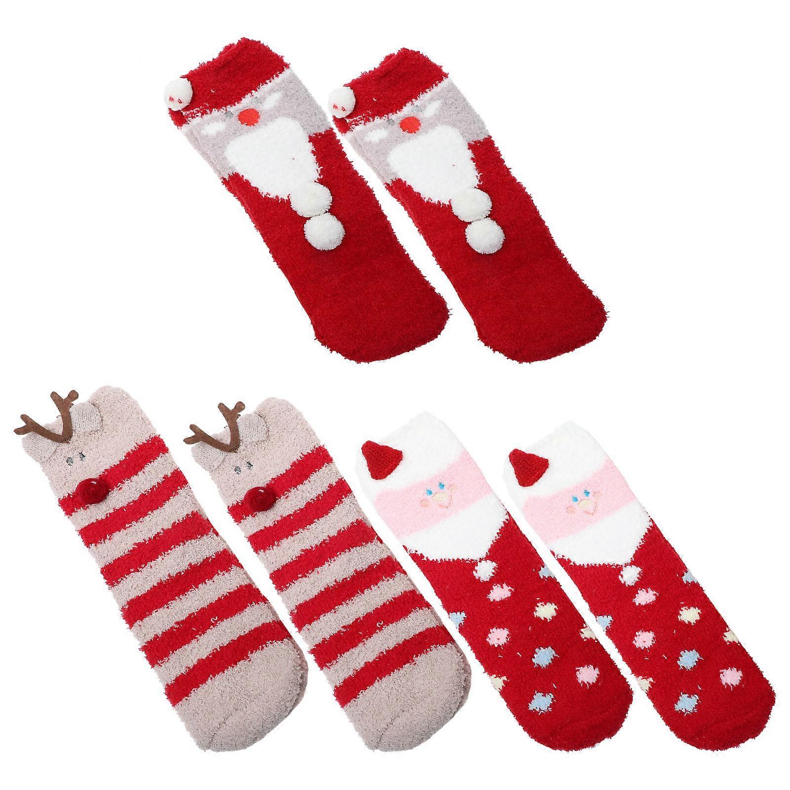 Christmas Warm Stockings Coral Fleece Socks for Home Use 6Pairs