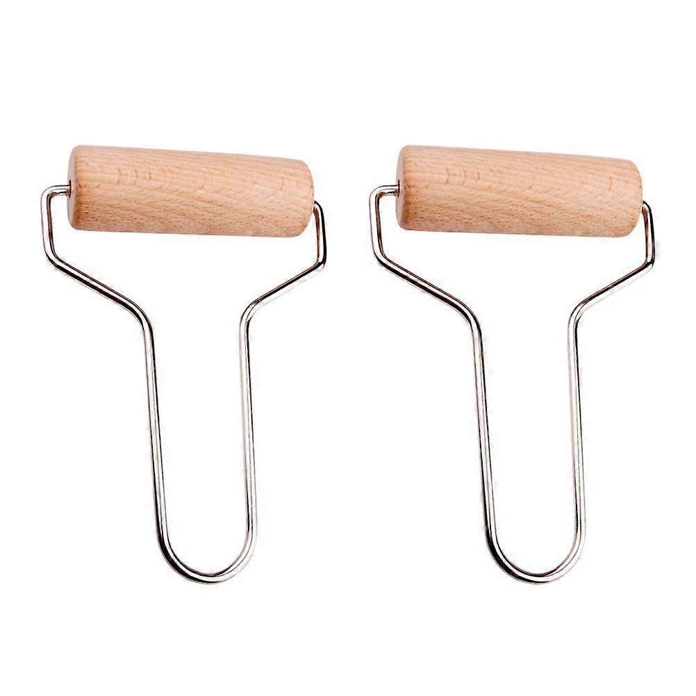 2pcs Wooden Clay Rolling Tool Handle Durable Rolling Pin Polymer Clay Stamping Tool Roller Brayer