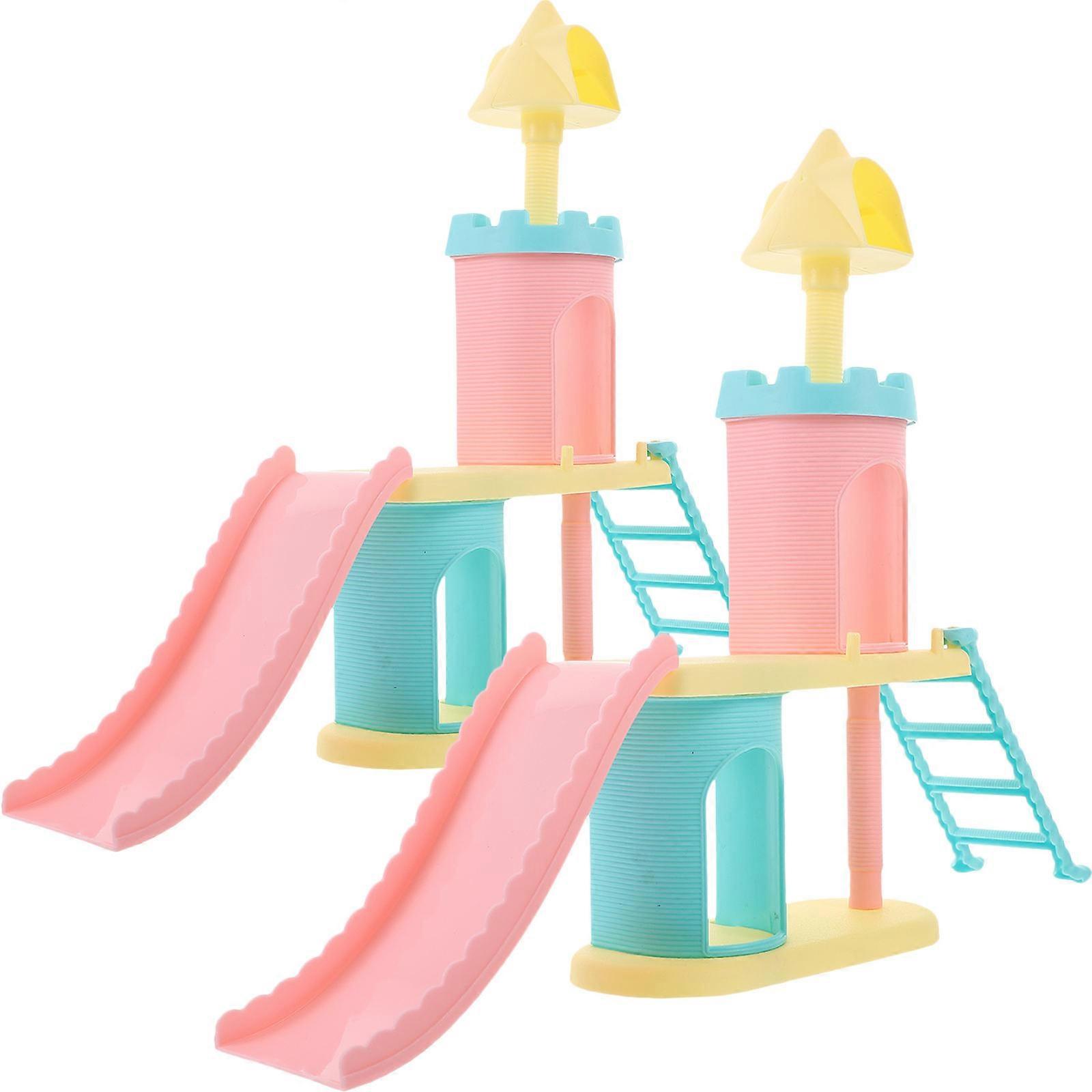 Mini Toy Slide Mini House Slide Ornaments Children Plastic Assorted Color for Diy Assembly 2Pcs