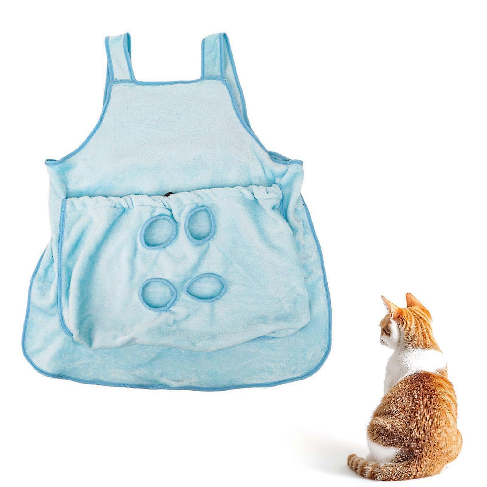 Cat Sling Soft Flannel Cat Apron With Claws Holes, Adjustable Pet Carrier For Nail Trimming And Cozy Sleeping BlueB