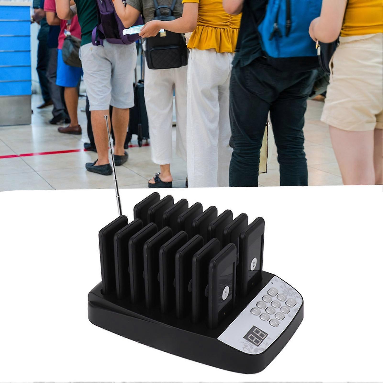 Black 16-Piece Restaurant Pager System 10.5x5x1.2cm US Plug