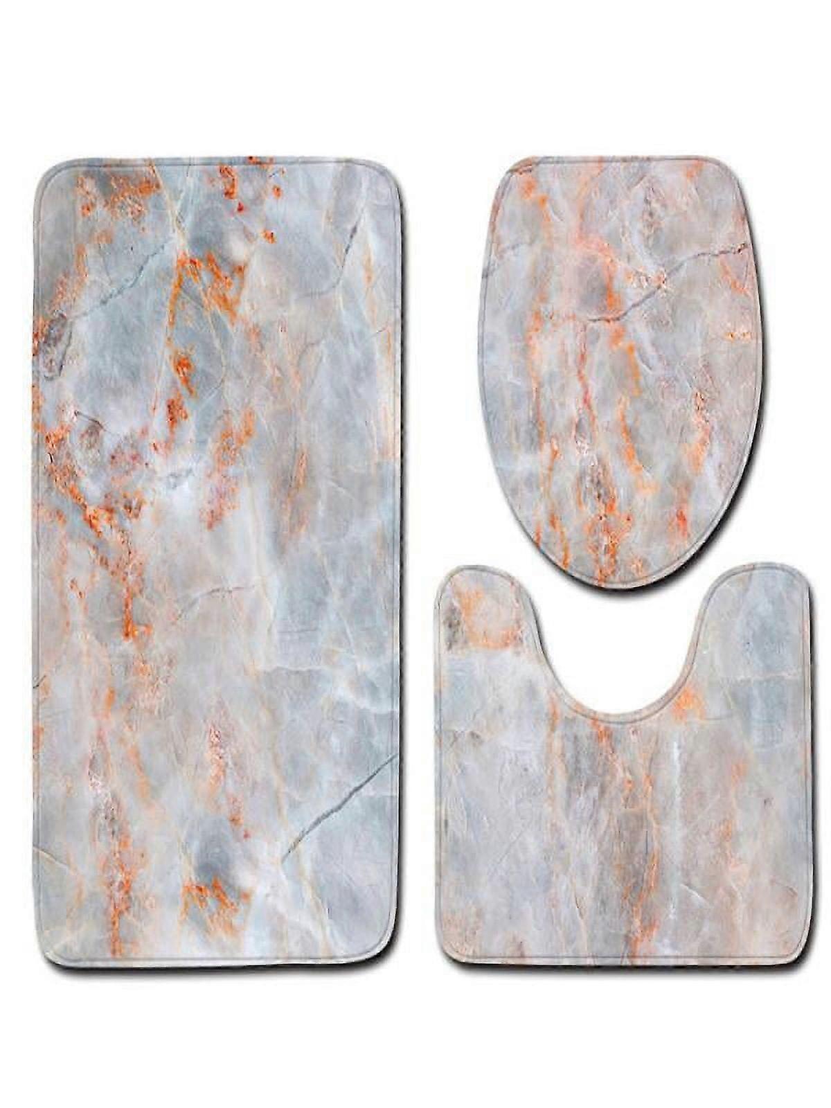 WSBDENLK 3 Piece Bathroom Rugs Set, Marble Design, Non-Slip, Soft & High Water Absorption - Compatible with Modern Bath Decor