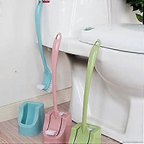 Bathroom Cleaning Brush Set With Holder, Soft Bristles, Extended Handle, Hygienic Scrubber, SplashProof Base