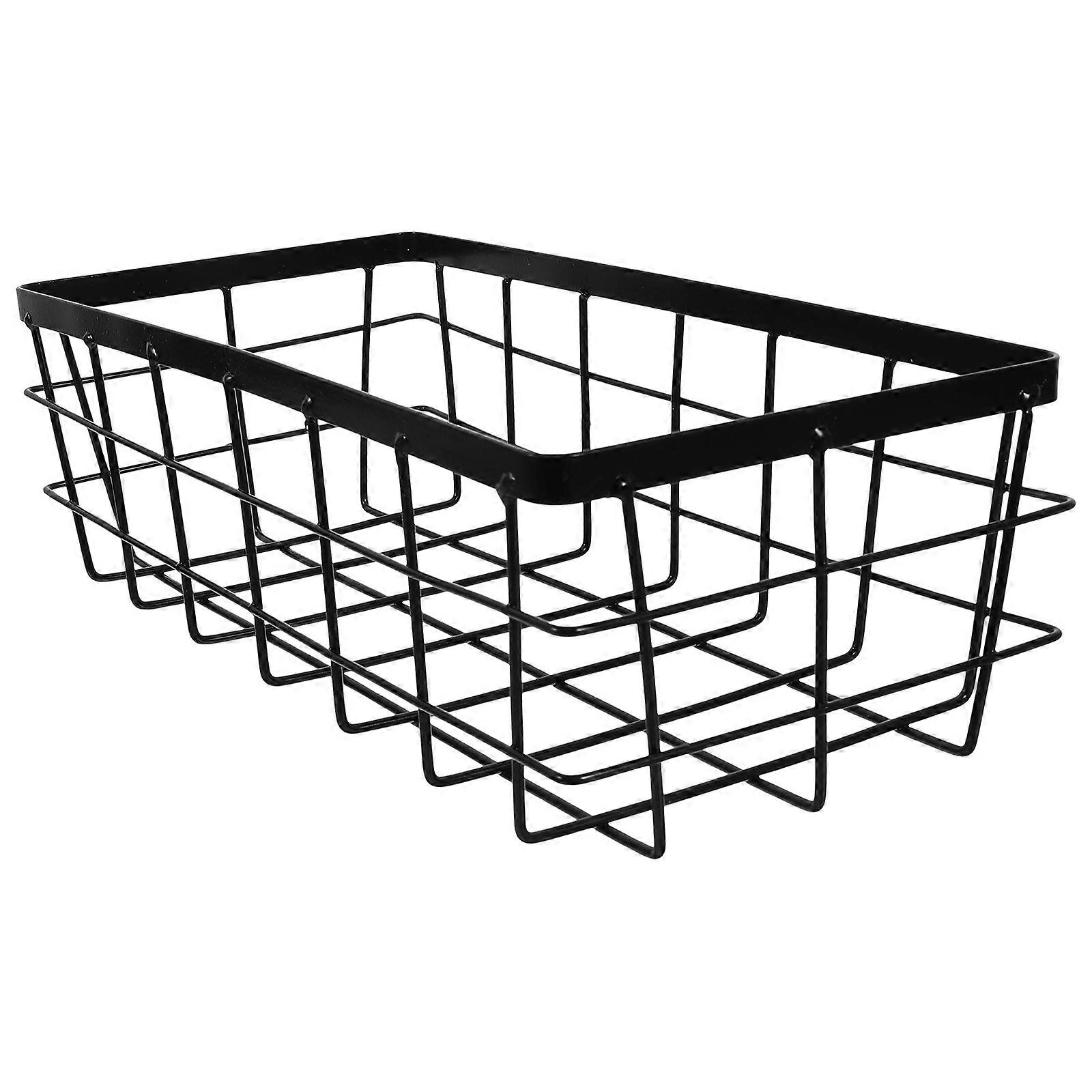 Bathroom Wire Basket Rectangular Metal Storage Shelf For Holding Items With Smooth Edges In Black 1Set