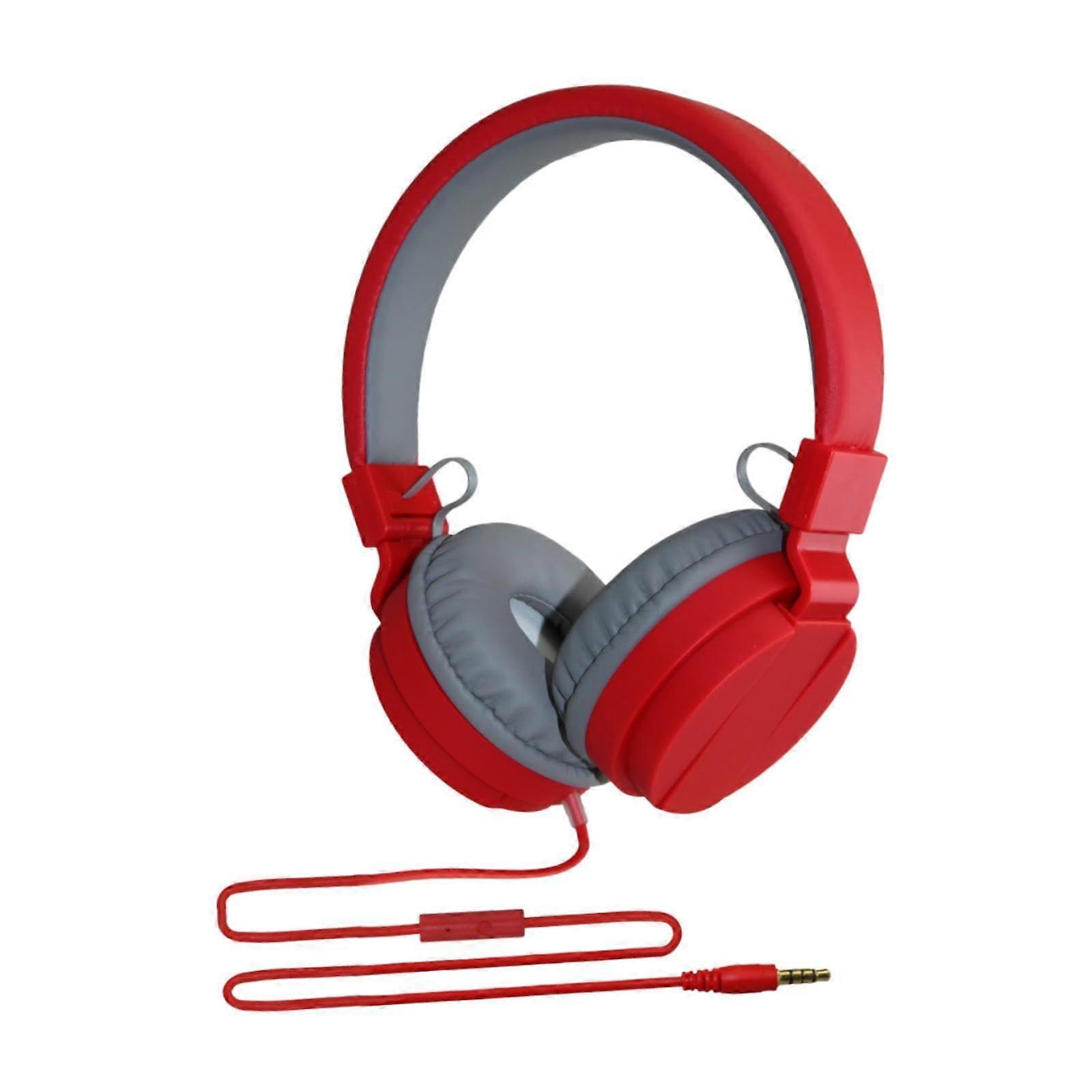 Wired Headset OverEar Headphone, Adjustable Headband, Red, Office Use, Music And Gaming