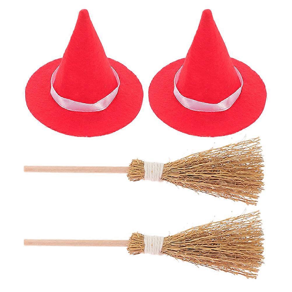 Decorative Hats And Brooms For Halloween Party 4Set Miniature Design Ideal For Doll House Layouts And Home Decoration