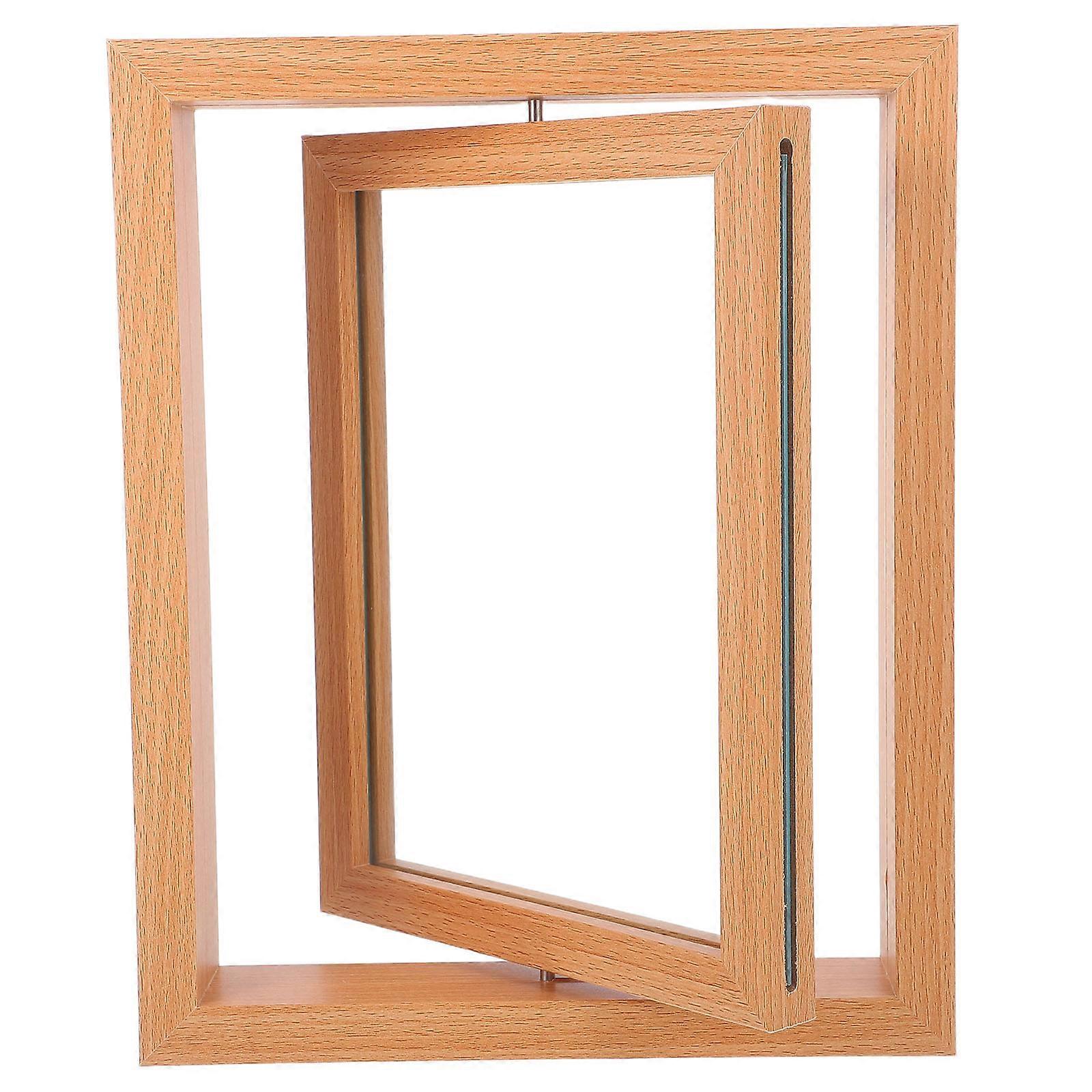 Rustic Wooden Rotating Photo Frame for Tabletop Double Sided 2Pcs
