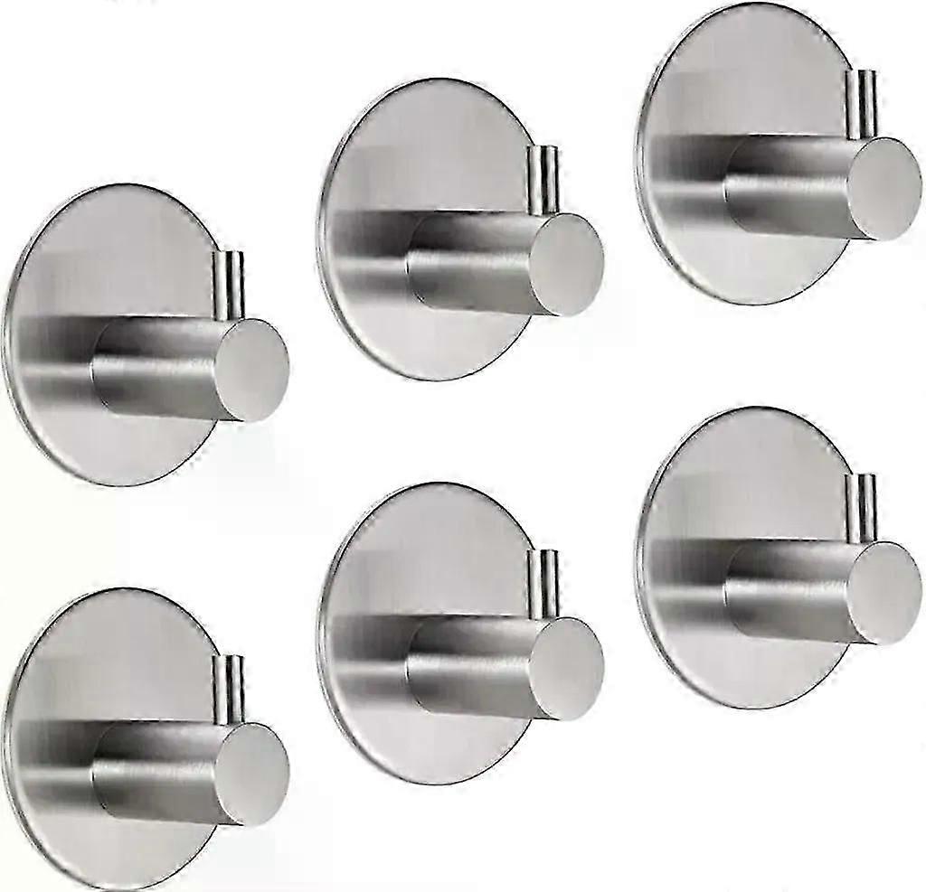 Pack of 6 self-adhesive towel hooks  8 kg load capacity, brushed stainless
