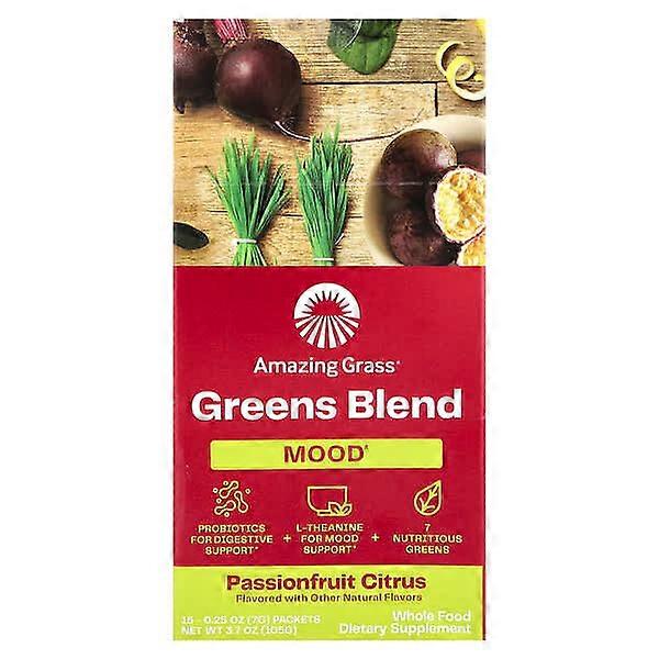 Amazing Grass, Greens Blend, Mood, Passionfruit Citrus, 15 Packets 0.25 oz (7 g) Each