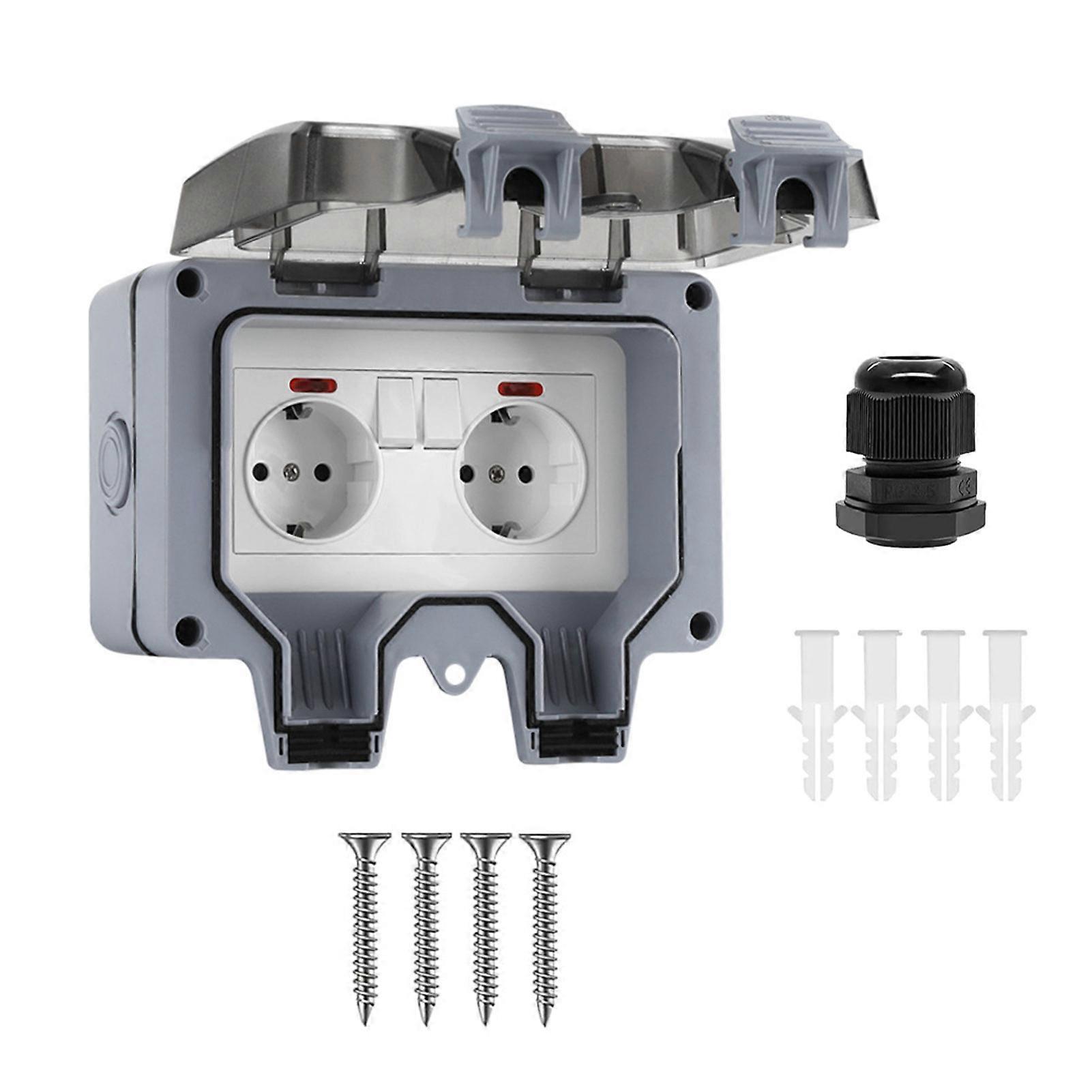 Double Outdoor Socket Waterproof Outside Plug Socket Waterproof IP66 Wall Electrical Outlet