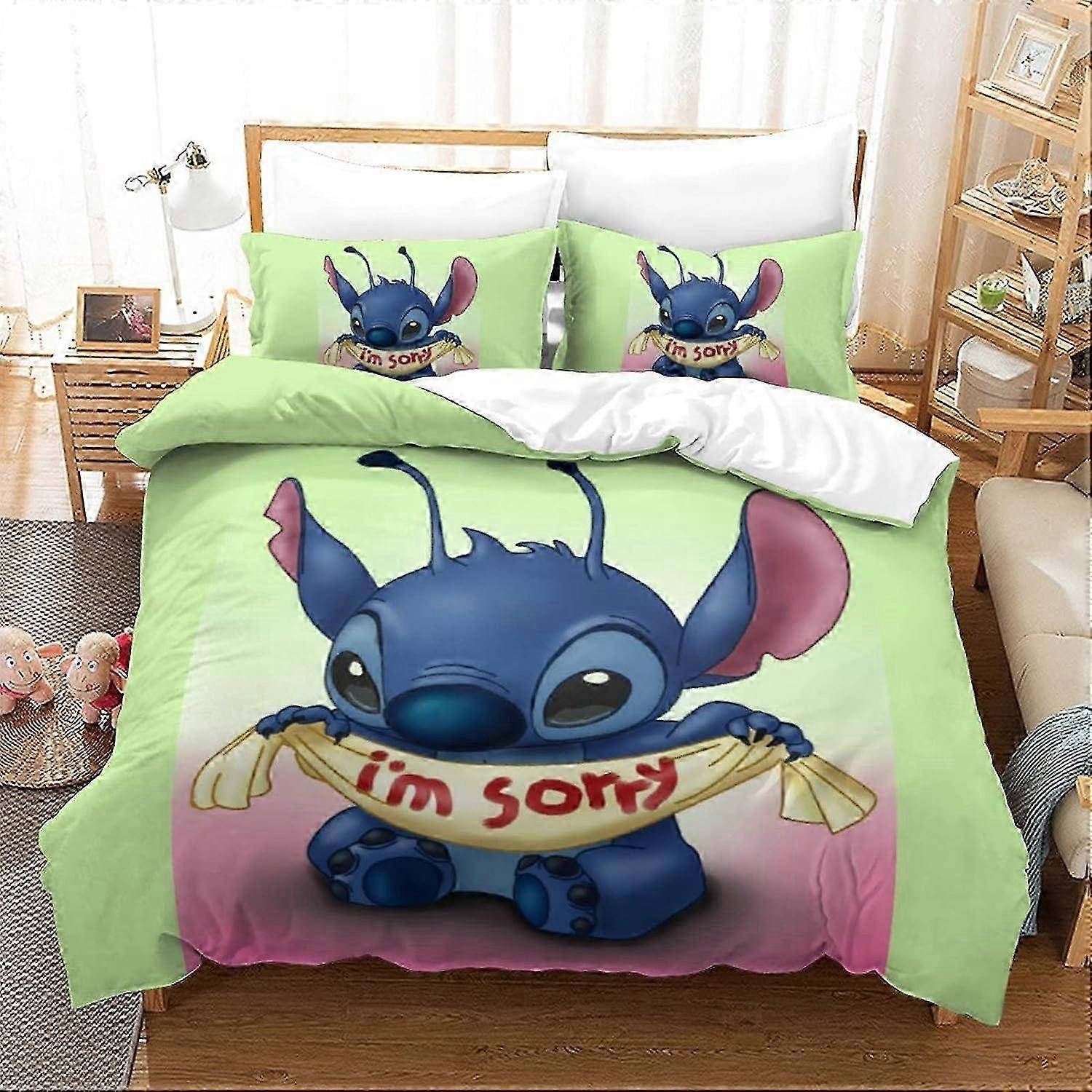 Stitch Duvet Cover Lilo & Stitch Animated Characters, Pieces Duvet Cover Pillowcase, Microfiber Duvet Cover Set, Lilo & Stitch Duvet Set 135