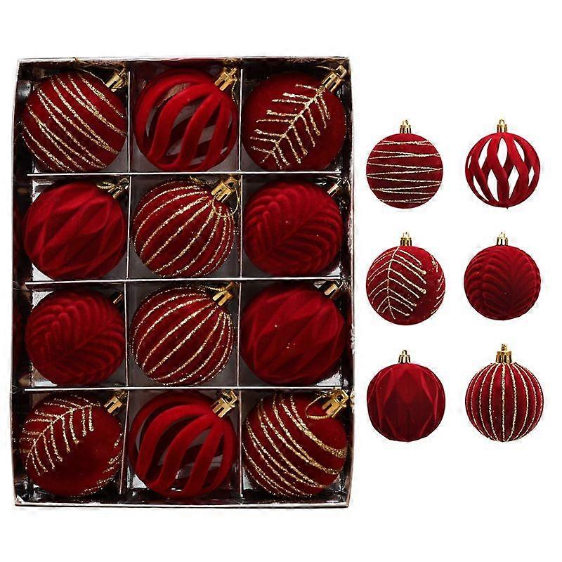 Christmas Tree Decorations: 12 Velvet Openwork Balls-6cm