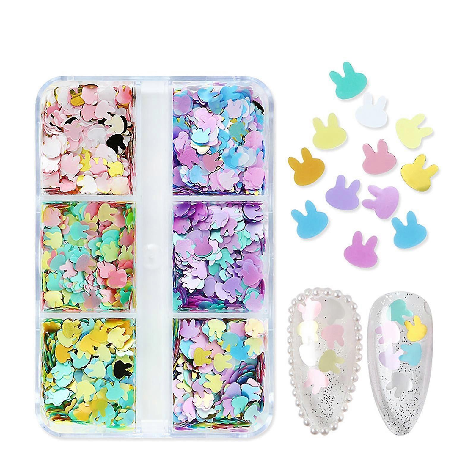 6 Grids Rabbit Shape Nail Sequins Exquisite Workmanship Cute Design For Finger Decor Home Nail Diy