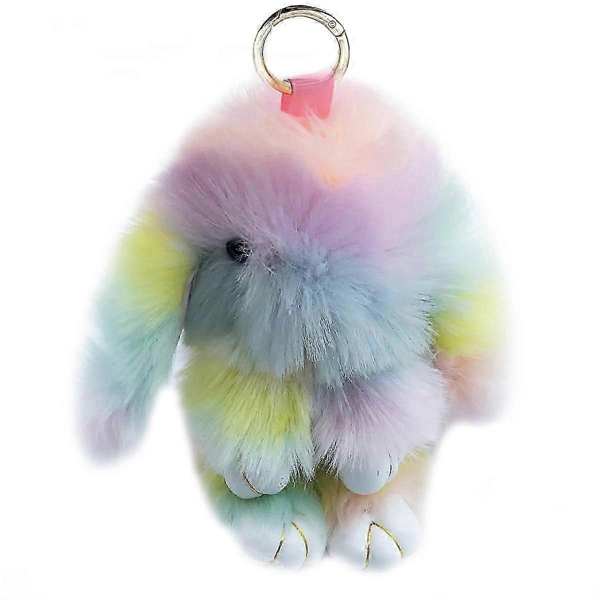 Plush Rabbit Keyring Plush Bunny Plush Pom Pom for Bag Pendant Handbag Car Key Accessories Decoration, rainbow
