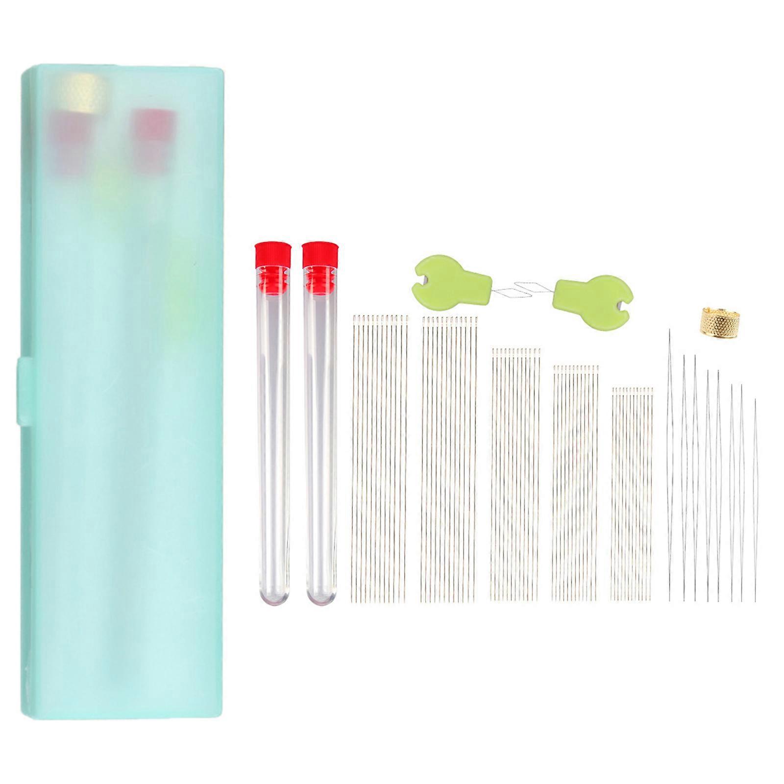 60 aiguilles à perles longues et droites et 8 aiguilles à perles à gros chas avec flacon à aiguilles pour la création de bijoux multicolores
