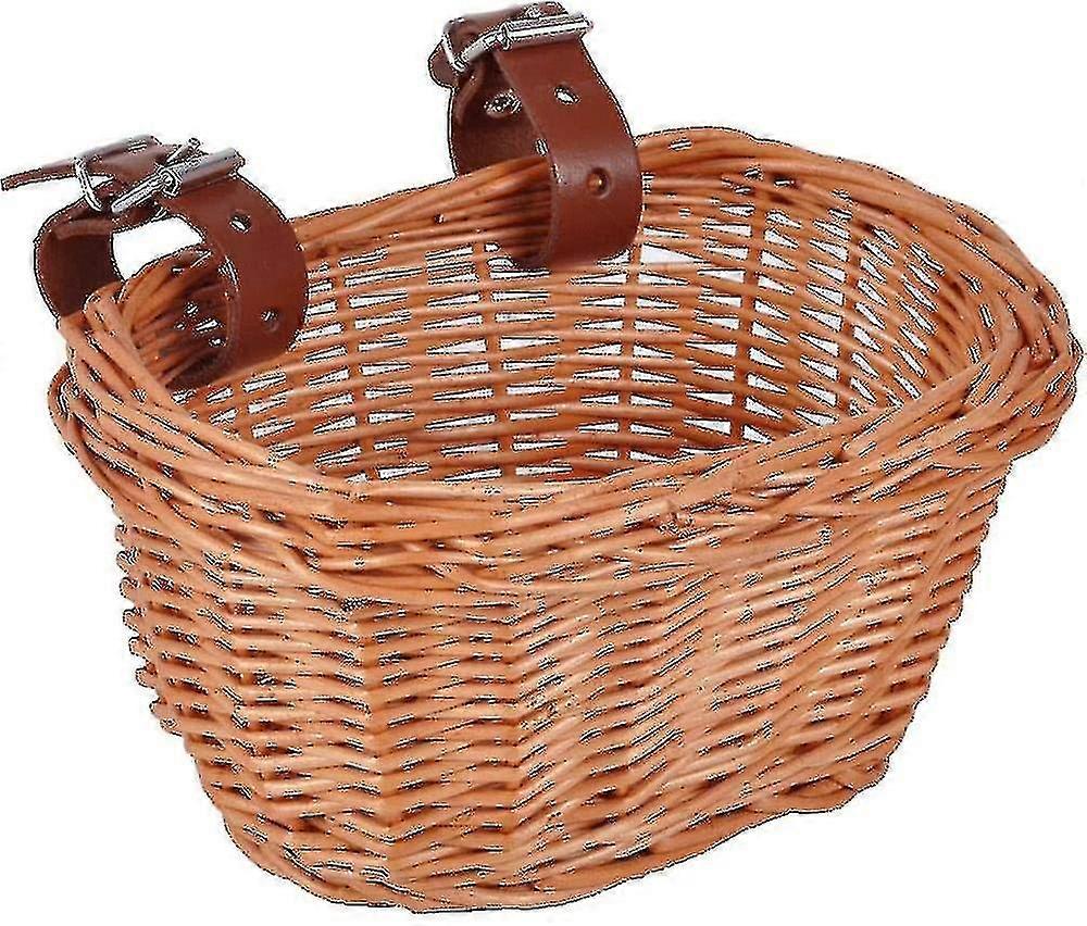 Wicker hanging basket for bikes, front handlebar mounted for children's use