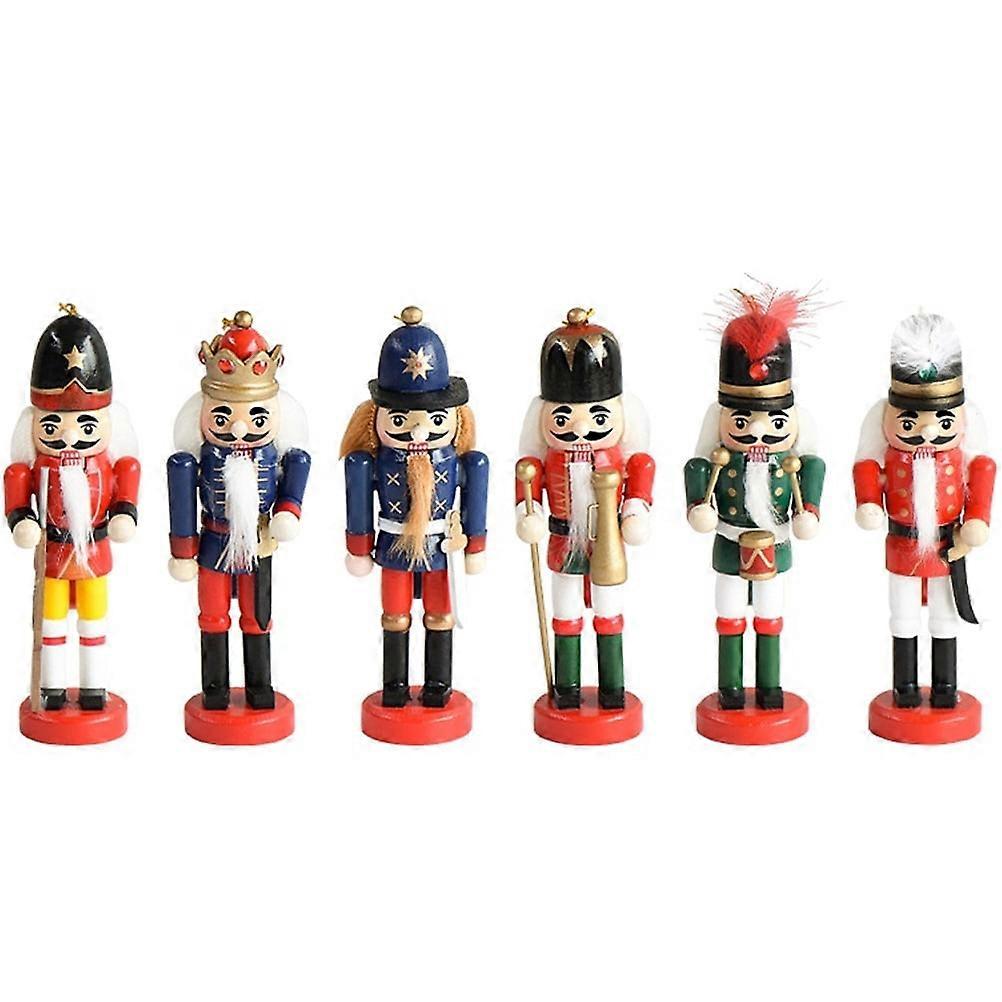 6pcs Christmas Nutcracker Ornaments Wooden Nutcrackers Hanging Decorations