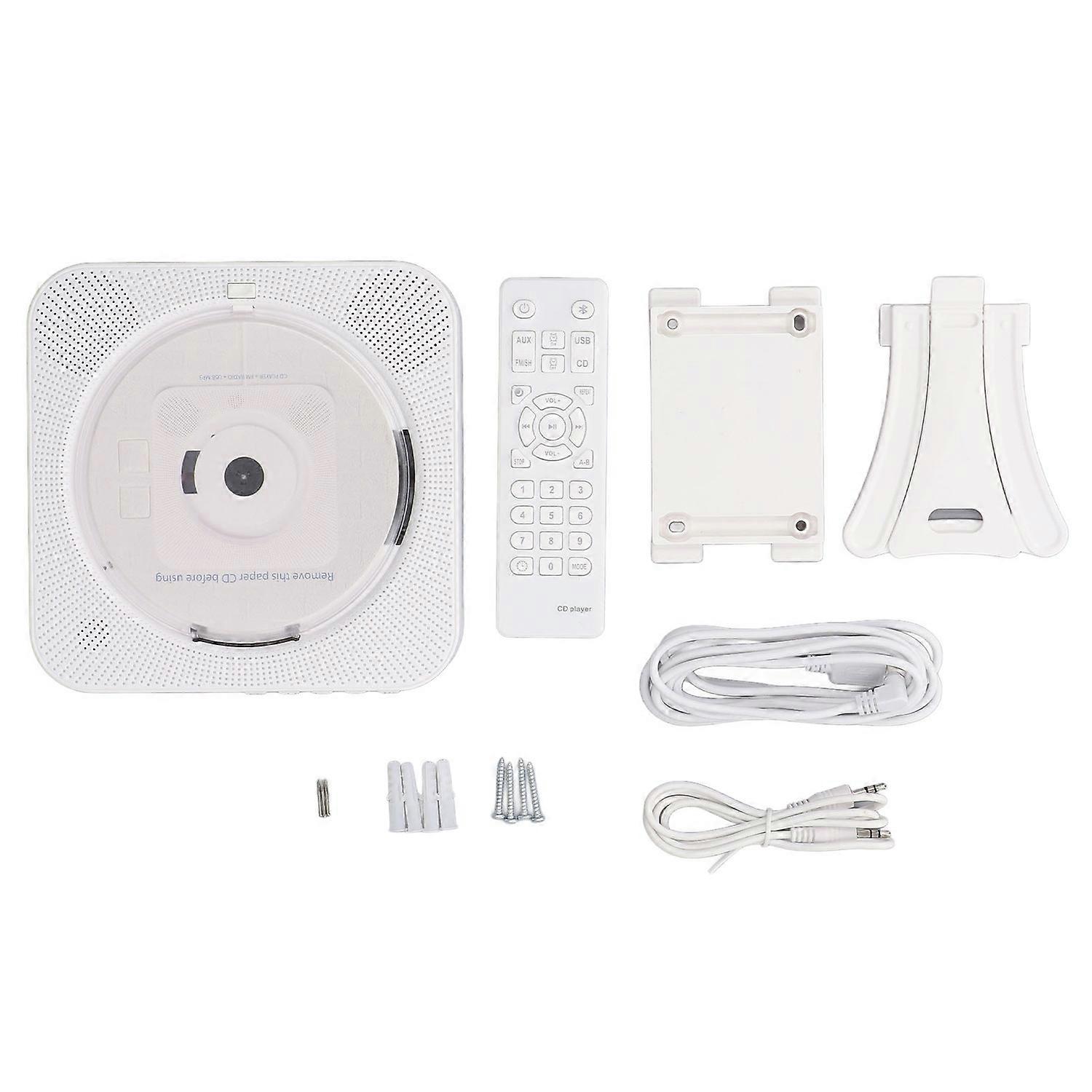 Bluetooth CD Player Portable Remote Control Protective Cover 2 Modes Wall Mount Cd Player White