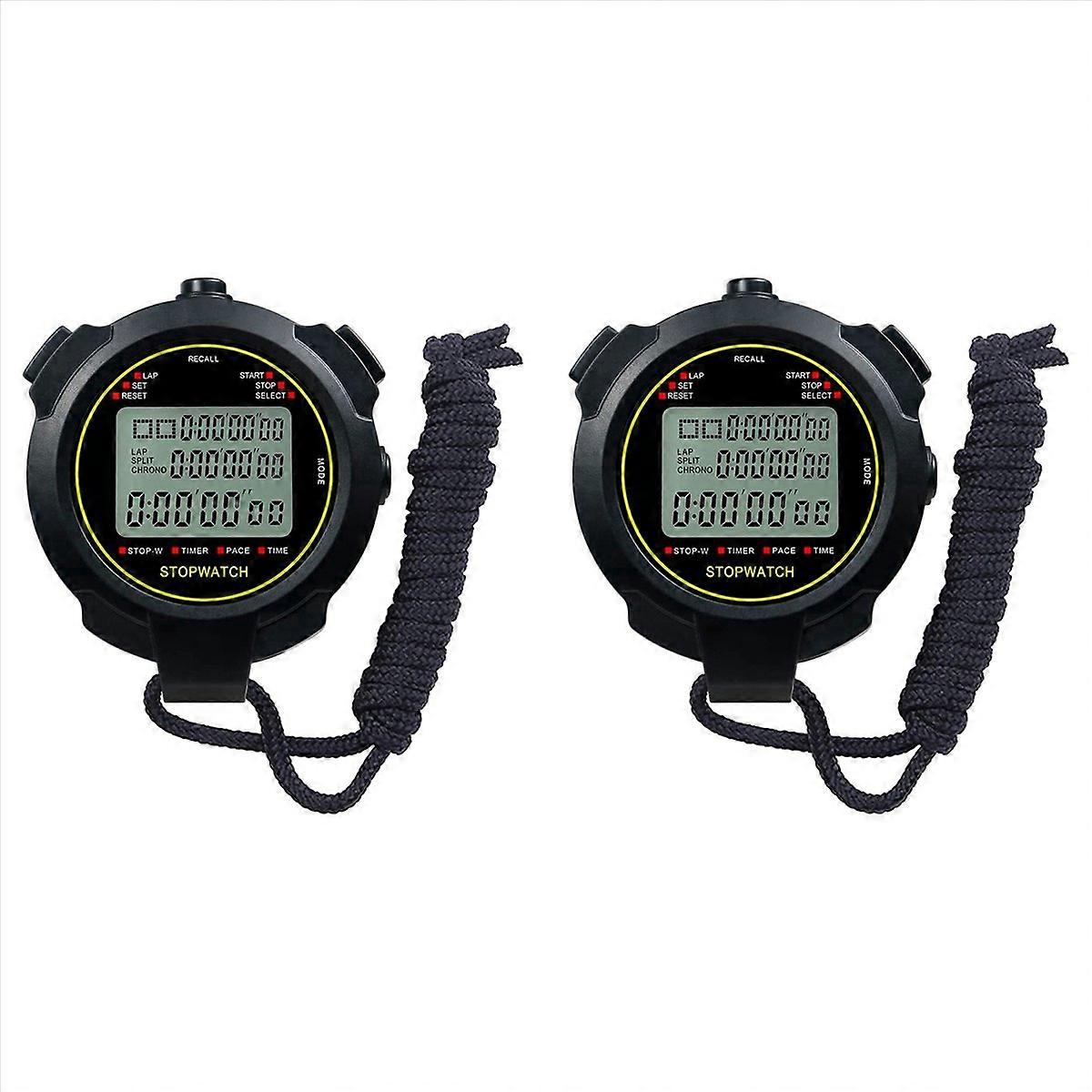 2X Digital Sports Stopwatch, 10Lap /Split Memory Stopwatch Count Down Timer, Large Display Waterproo