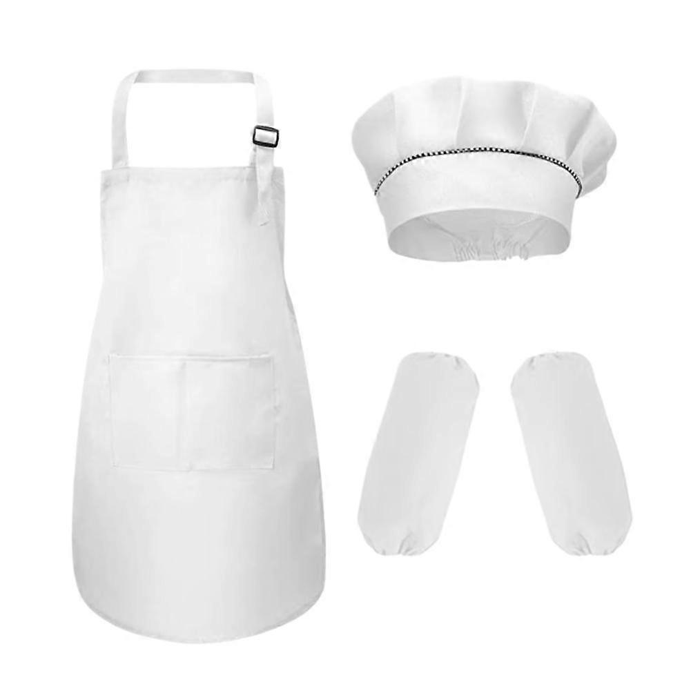 Kids Chef Apron Set With Hat And Sleeves Water Resistant Adjustable Straps For Ages 7-13