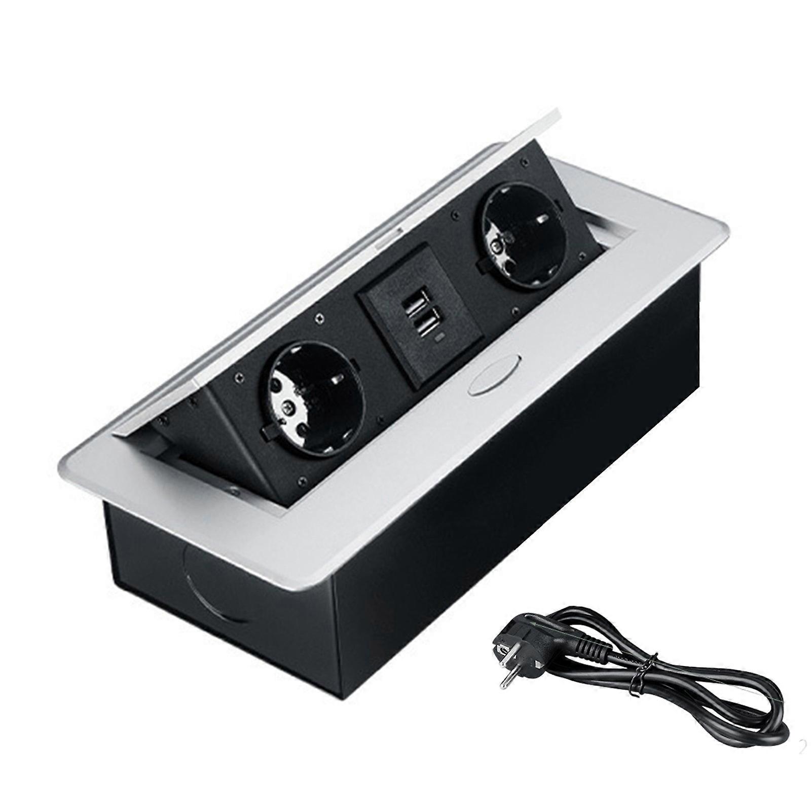 European 220V Burst Up Port With Double Outlets Double USB Harbors Additional.5M Cable Slow Rise Mechanism For Safe Accessible Power Generation 