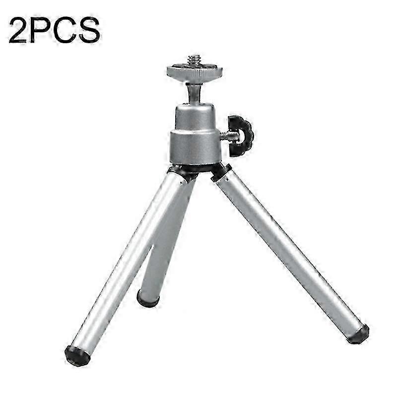 x 2PCS Projector Phone Stand Desktop Portable Telescopic Mini Metal Tripod, Style: 2 Sections (Silver)