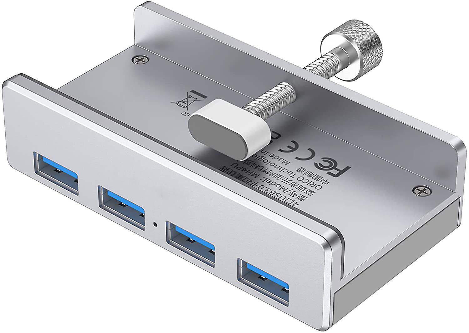 Usb 3.0 Hub Clamp Adapter, Aluminum 4-port Usb Splitter With Extra Power Supply Port And 4.92 Ft Usb D