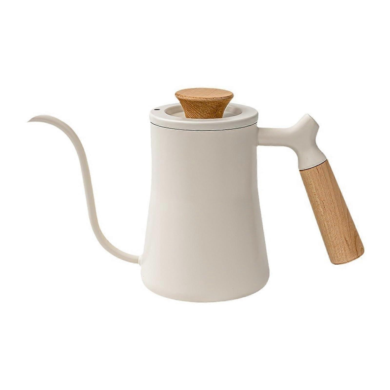 Gooseneck Pour Over Kettle 304 Stainless Steel with Wooden Handle for Precise Coffee Brewing 230ml White