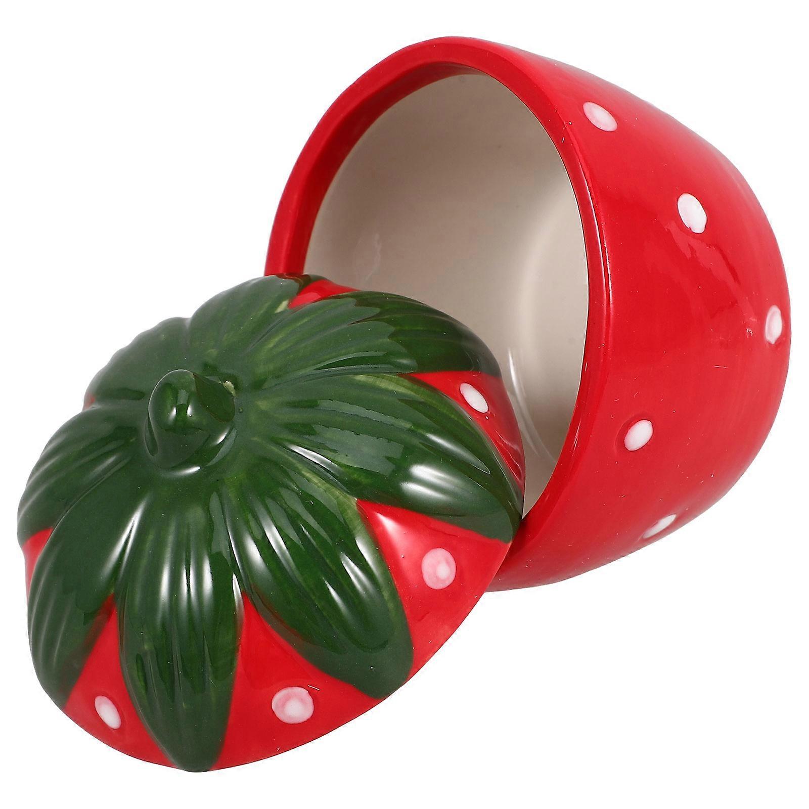 Strawberry Container for Jewelry Storage Red Ceramic Decorative Jar