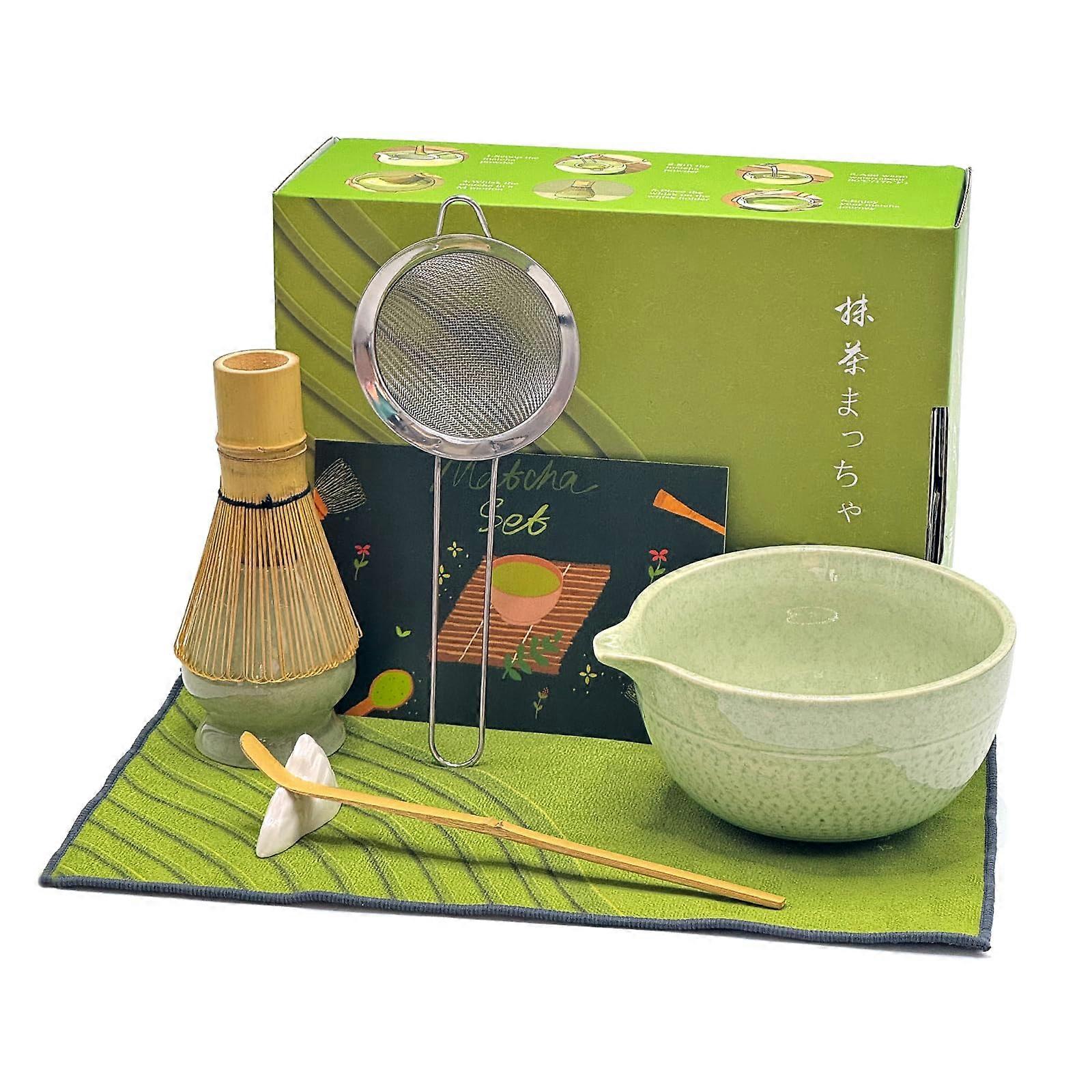 Matcha Tea Set 7 Pcs Japanese Matcha Set with Spout Bowl Whisk Scoop Sifter for Complete Tea Making