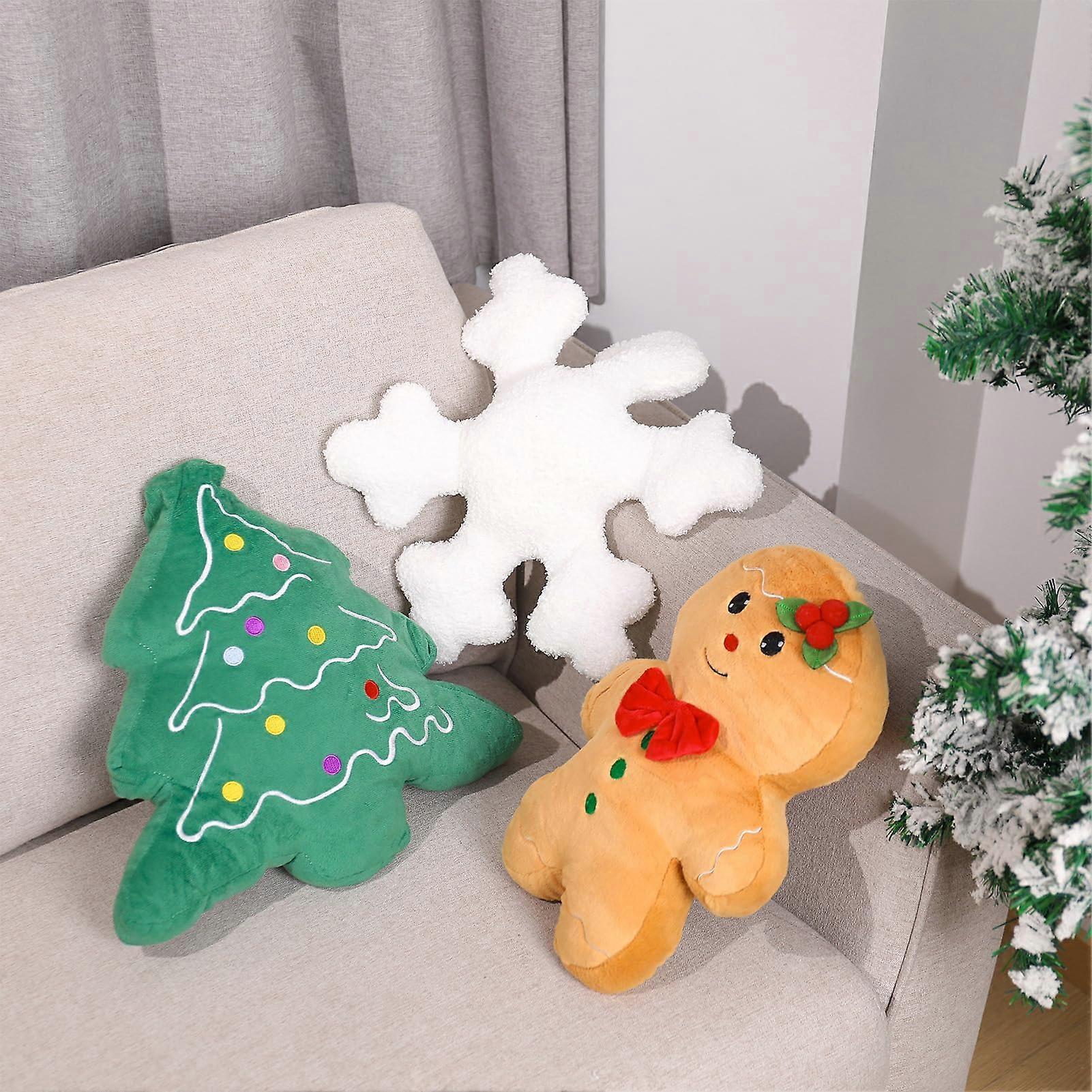 Christmas Throw Pillow Set 3 Pack with Snowflake Tree Gingerbread Design for Festive Holiday Home Decor