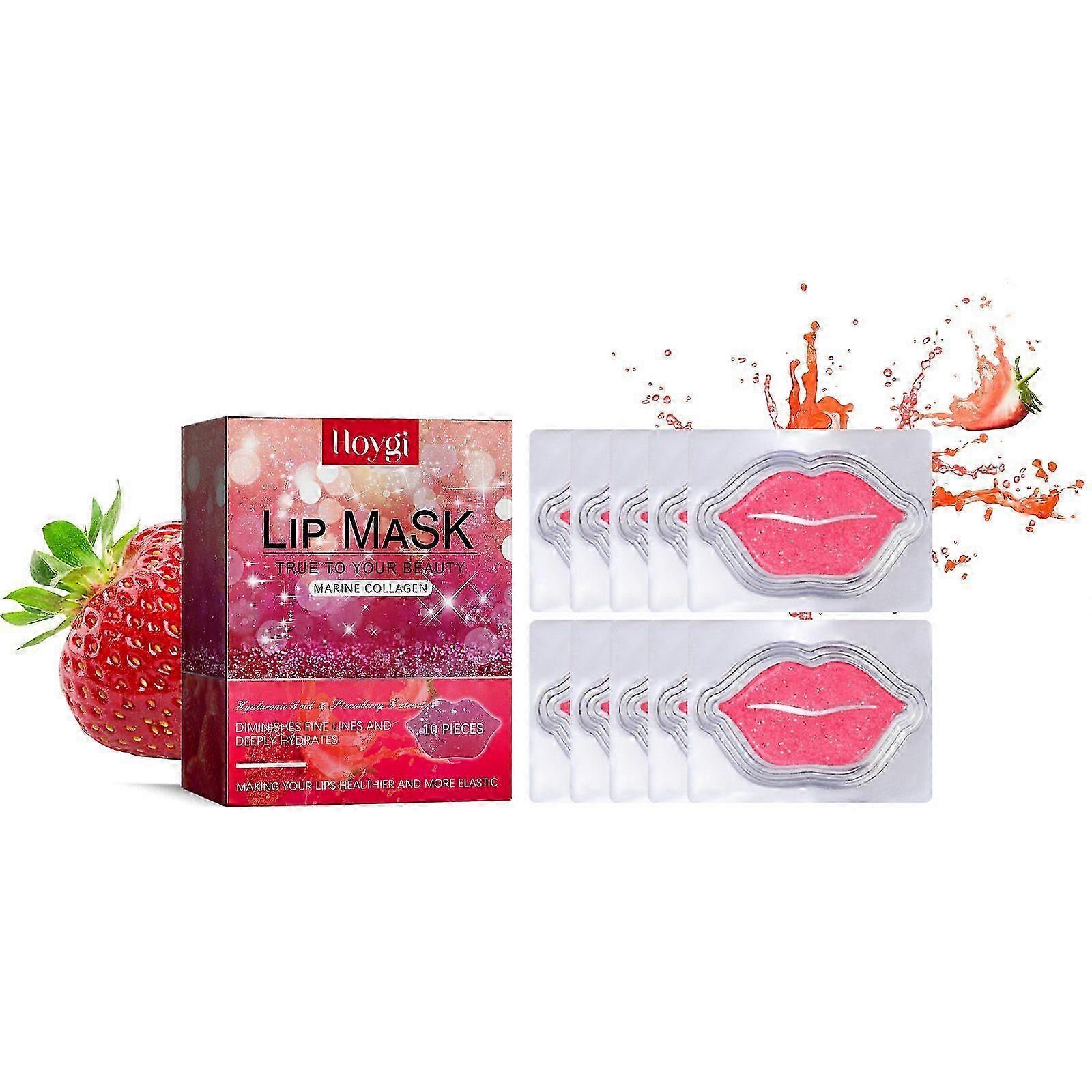 Moisturizing Marine Collagen Lip Mask with Strawberry Extract  Plump, Smooth, Hydrate, 10 Pack