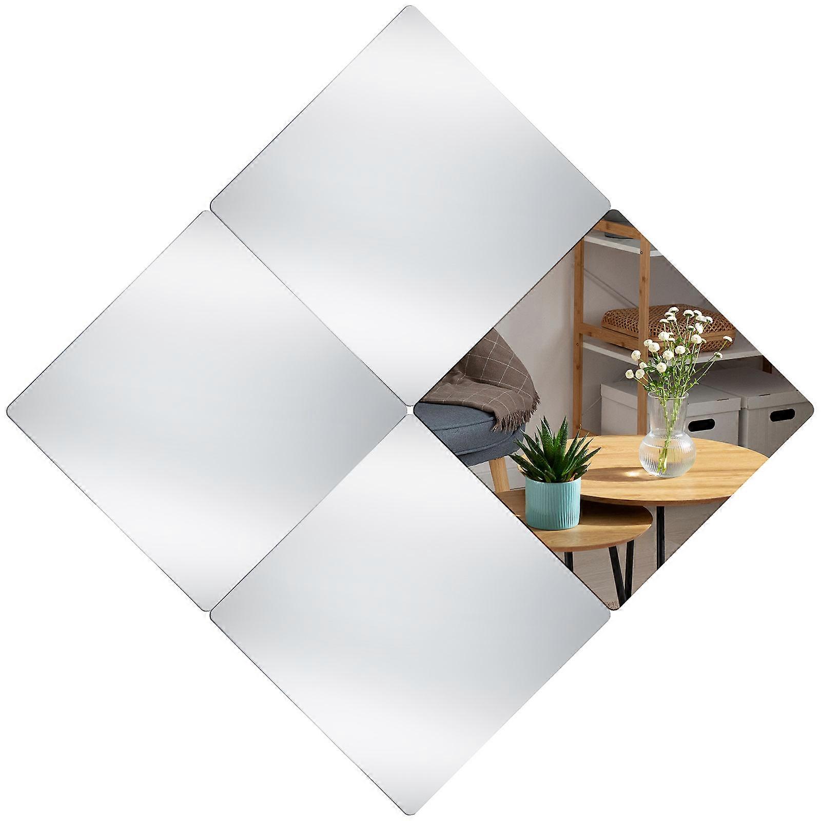Self Adhesive Mirror Tiles for Wall 4Pcs Acrylic Self Stick Mirror Sheets