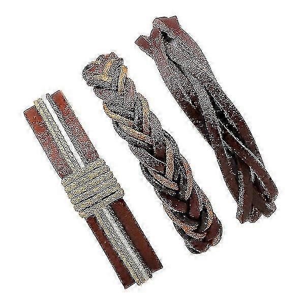 3 Pcs/lot Brown Braided Leather Bracelets