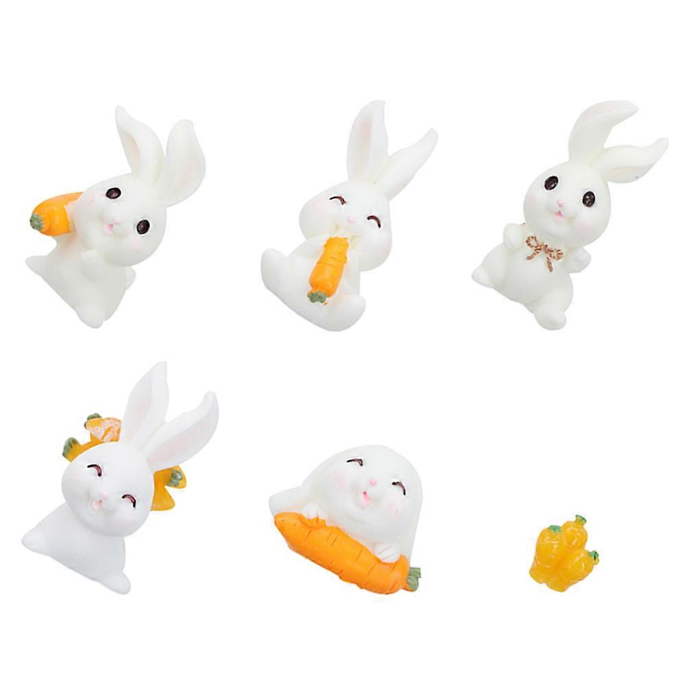Easter Bunny Model Decors Small Resin Craft for Decor 6Pcs Figurines