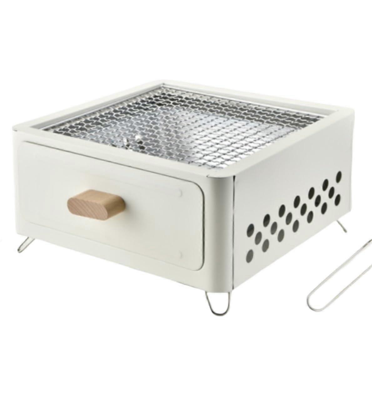 Portable Charcoal Grill with Square Stable Structure for Camping Backyard Picnic White 31x31cm
