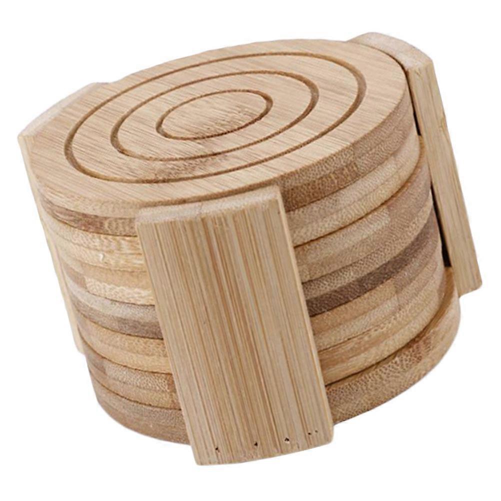 7Pcs Bamboo Placemat Set for Heat Insulating with Storage Rack