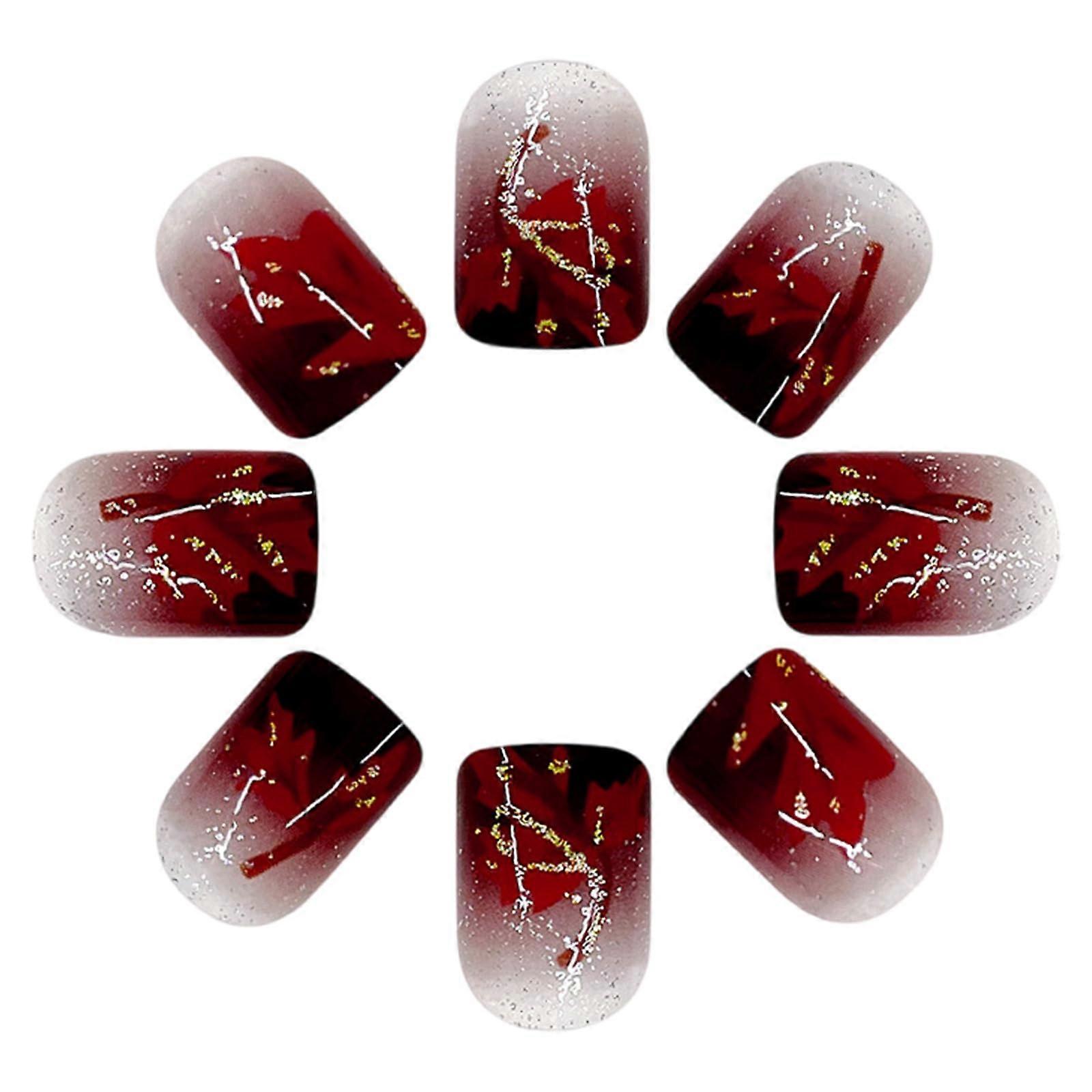 Short Square Press On Nails with Fall Maple Leaves Design, 24pcs Artificial Nails for Thanksgiving