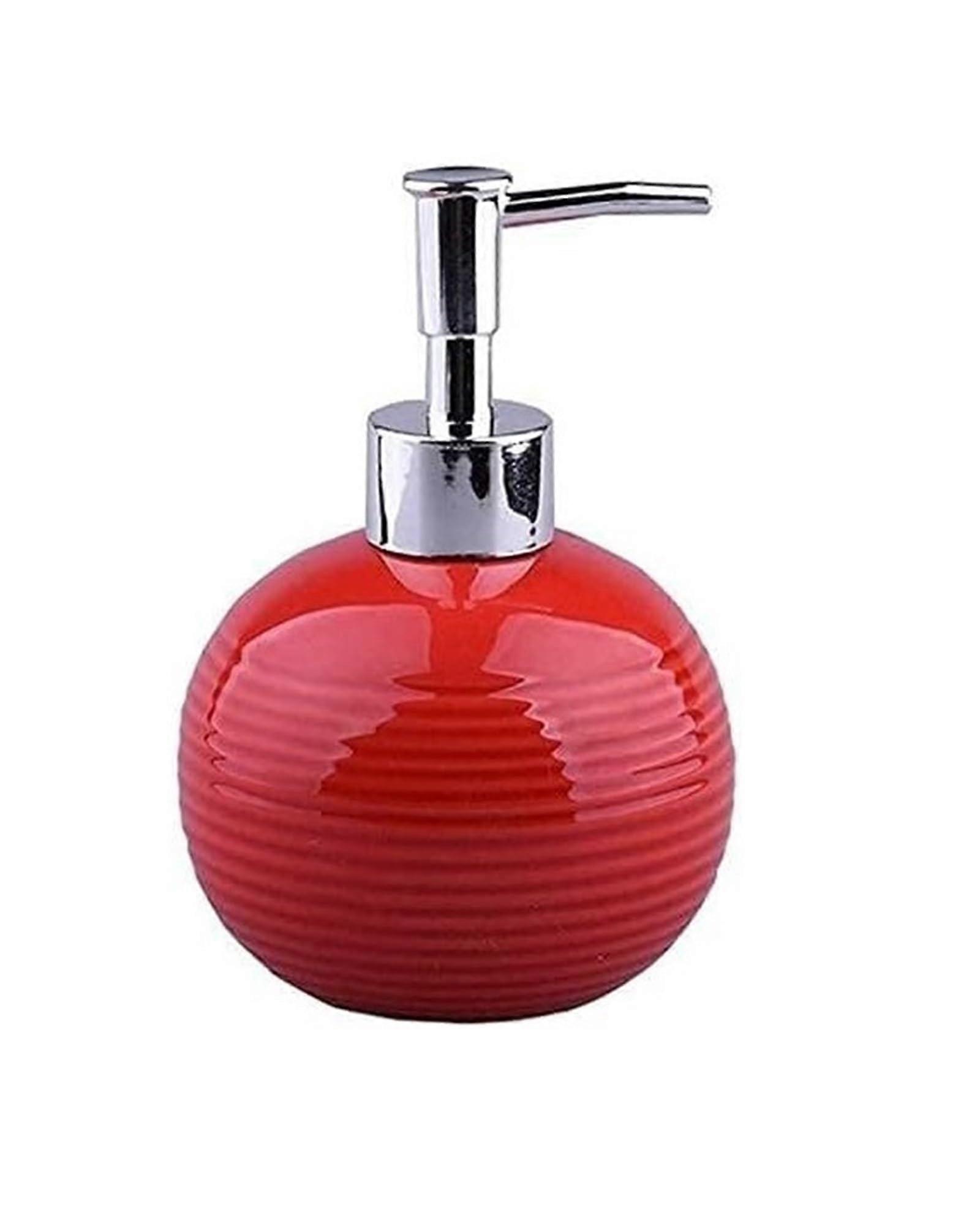 Ceramic Soap Dispenser Bottle for Kitchen and Bathroom, Easy Refill and Leakproof Design, Red
