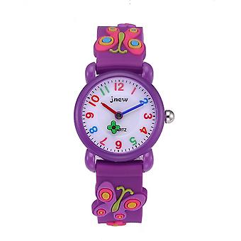 Veeki 3D Cartoon Horloge voor Kinderen, Waterdicht Quartz Horloge Geschikt voor 3-10 Jaar Oude Meisjes Siliconen Band Horlogevlinder paars